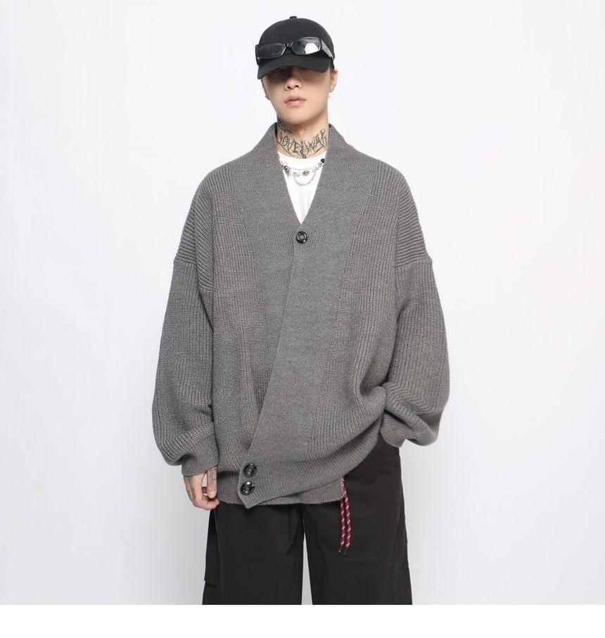 V-Neck Drop-Shoulder Plain Cardigan Product Image
