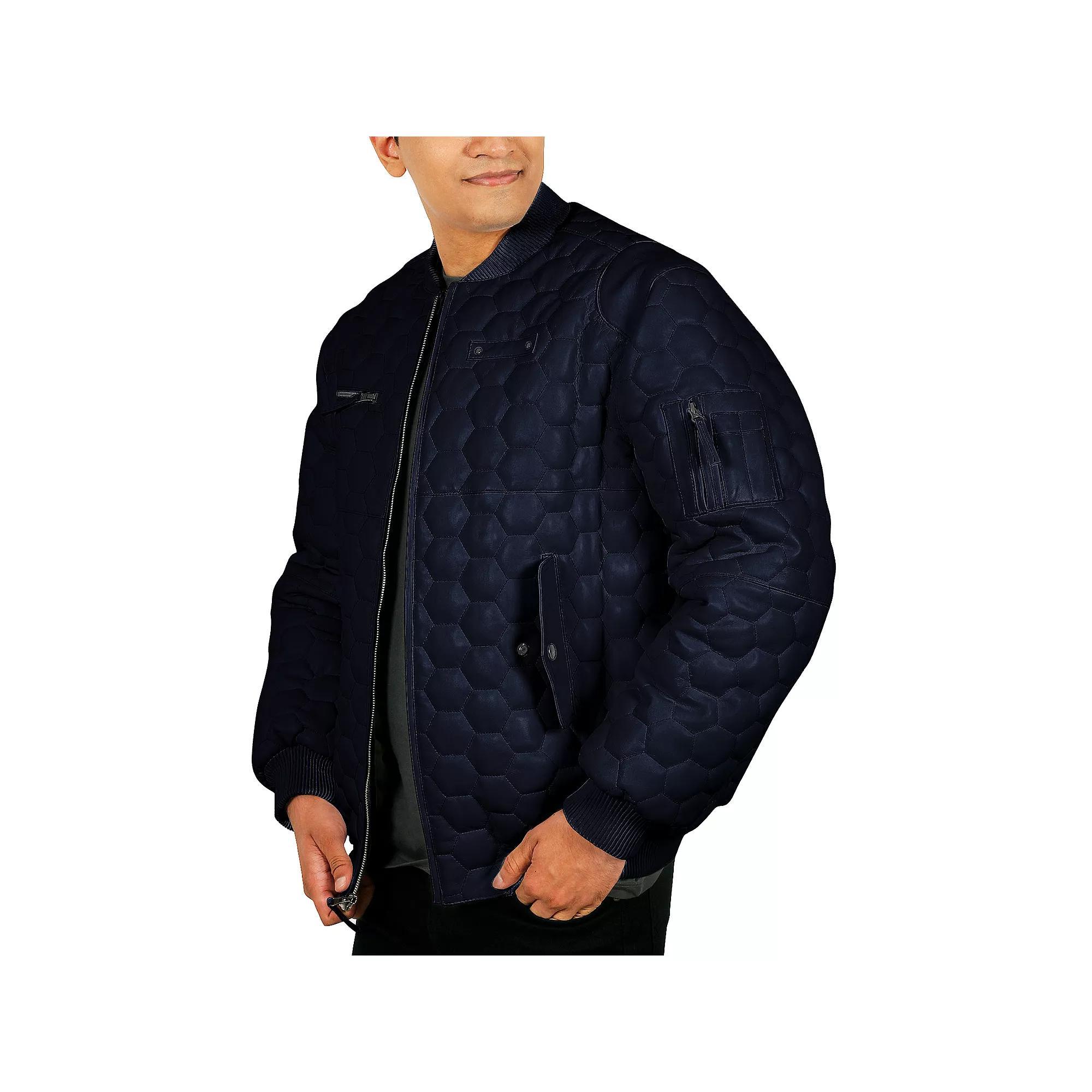 Men's Franchise Club Ace Quilted Leather Jacket, Size: Medium, Blue Product Image