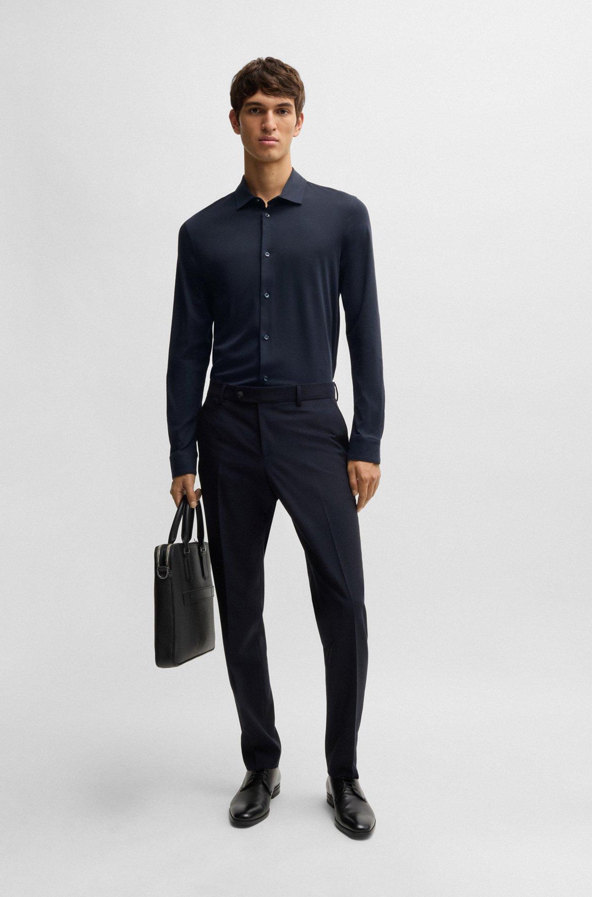 Slim-fit long-sleeved shirt in mercerized cotton Product Image