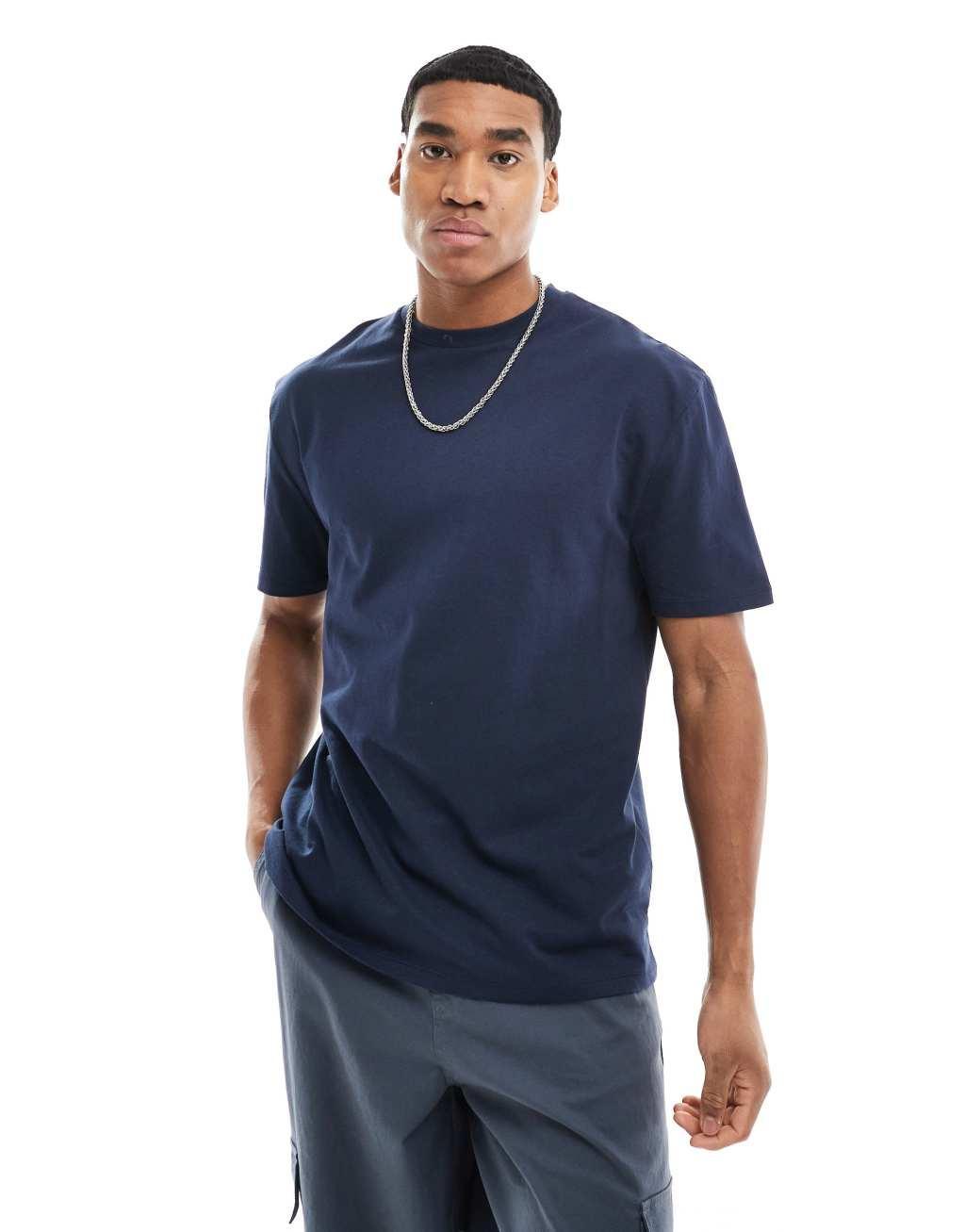 ASOS DESIGN relaxed t-shirt in navy with floral abstract art back print Product Image