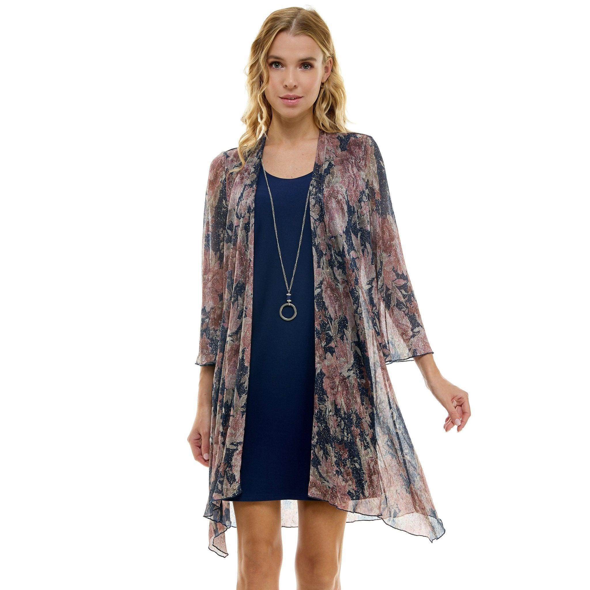 Floral Mini Dress with Detachable Necklace, Navy Product Image