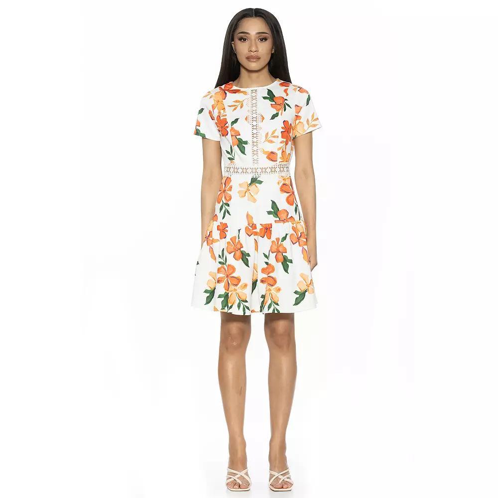 Women's ALEXIA ADMOR Alexa Lace Trim Floral Print Mini Dress, Size: 6, Black Team Product Image