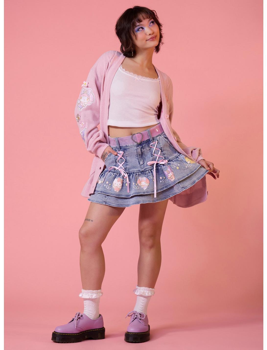 Hello Kitty And Friends Cupid Belted Ruffle Denim Skirt Product Image