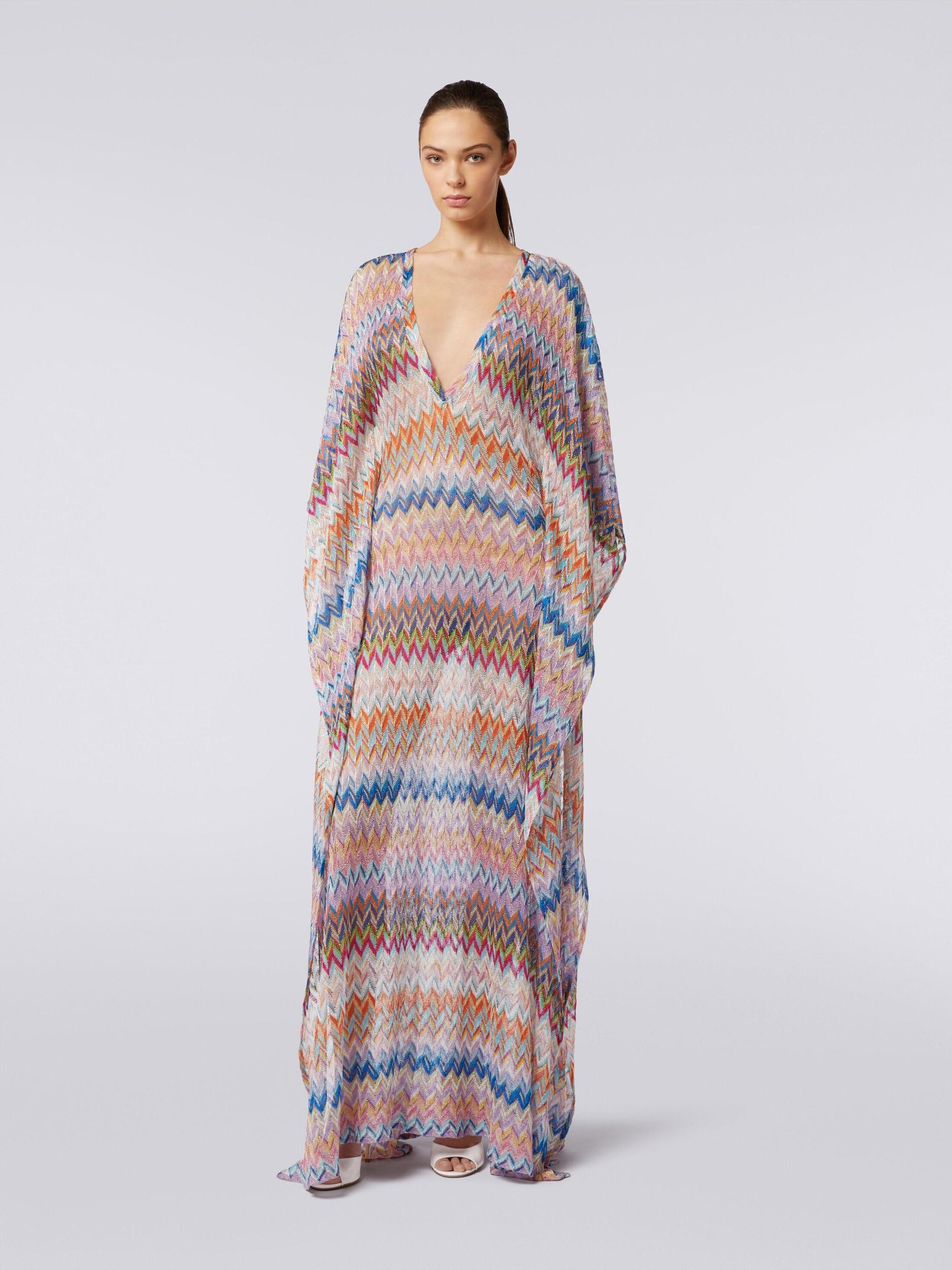 Long V-neck cover-up kaftan with lurex Product Image