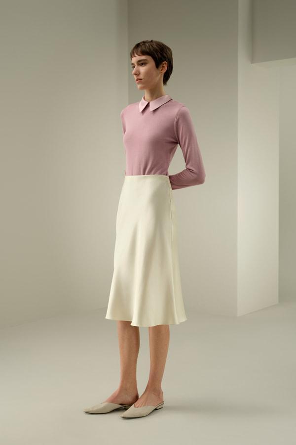 Mid Rise Silk Midi Skirt Product Image