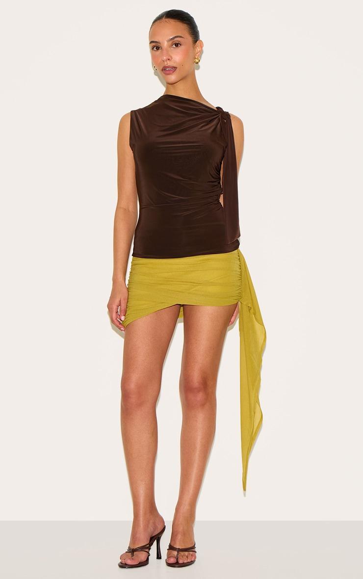 Petite Green Chiffon Drape Side Ruched Mini Skirt Product Image