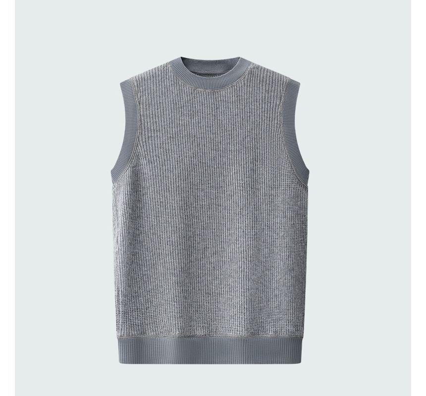 Crew Neck Plain Sweater Vest Product Image