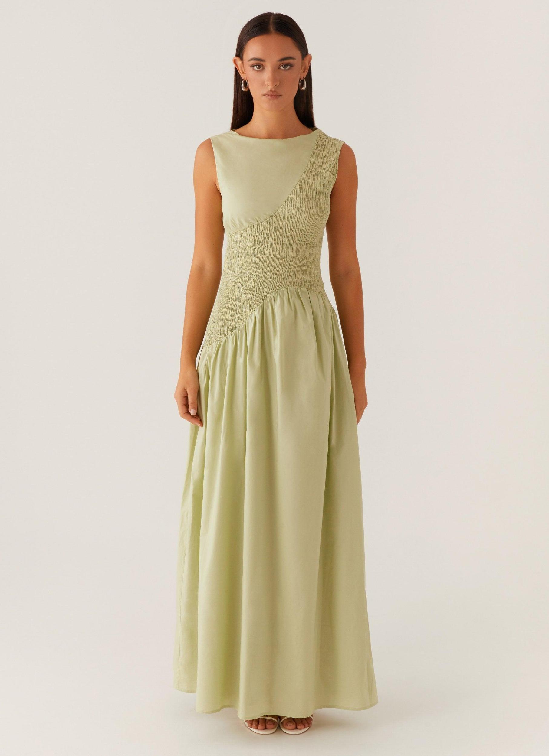 Altitude Shirred Maxi Dress - Pastel Green Product Image
