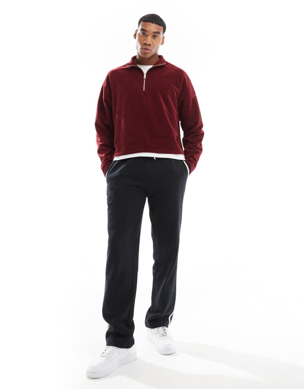 ASOS DESIGN oversized quarter zip fleece sweatshirt in burgundy Product Image