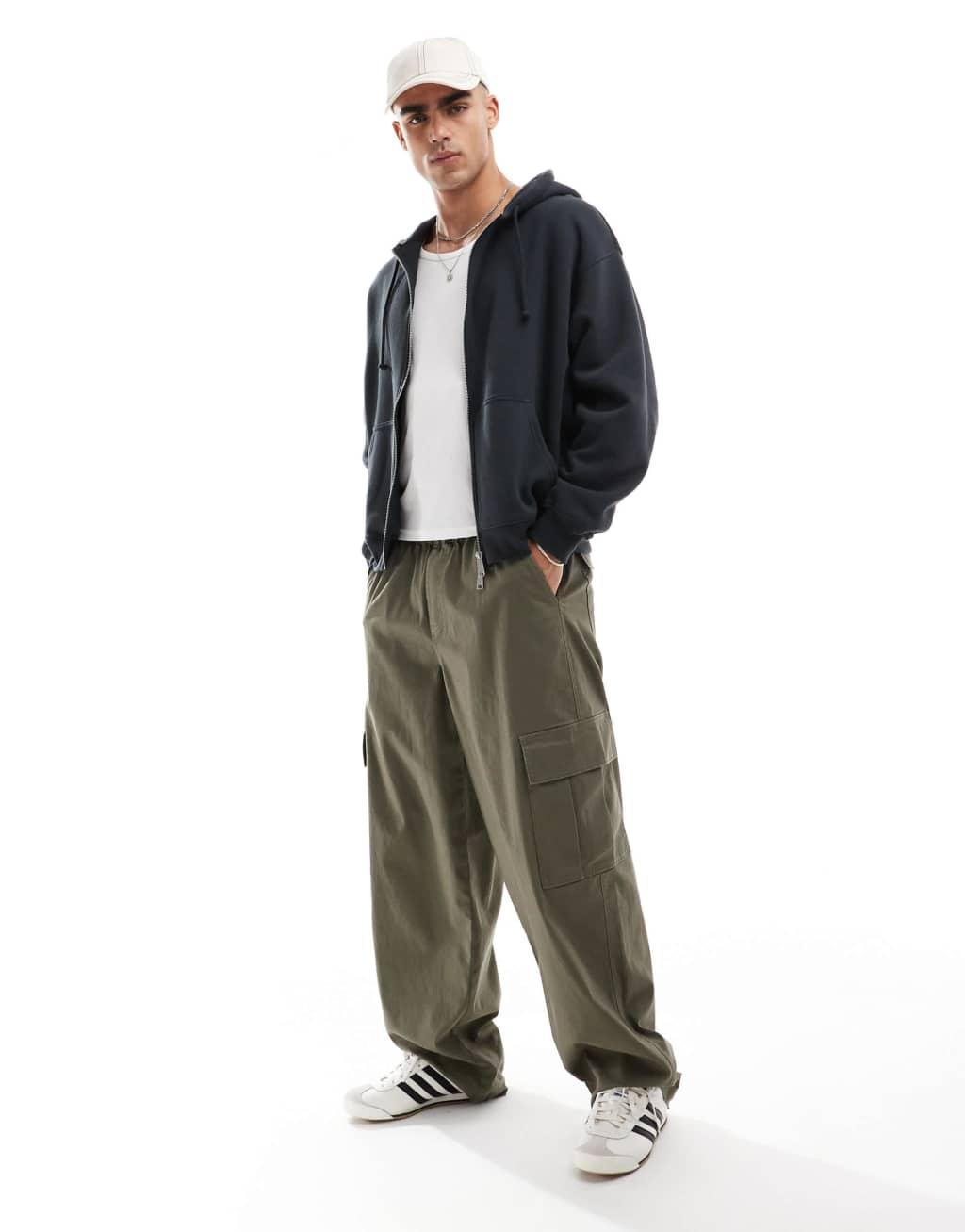 Cotton On boxy fit zip up hoodie in black Product Image