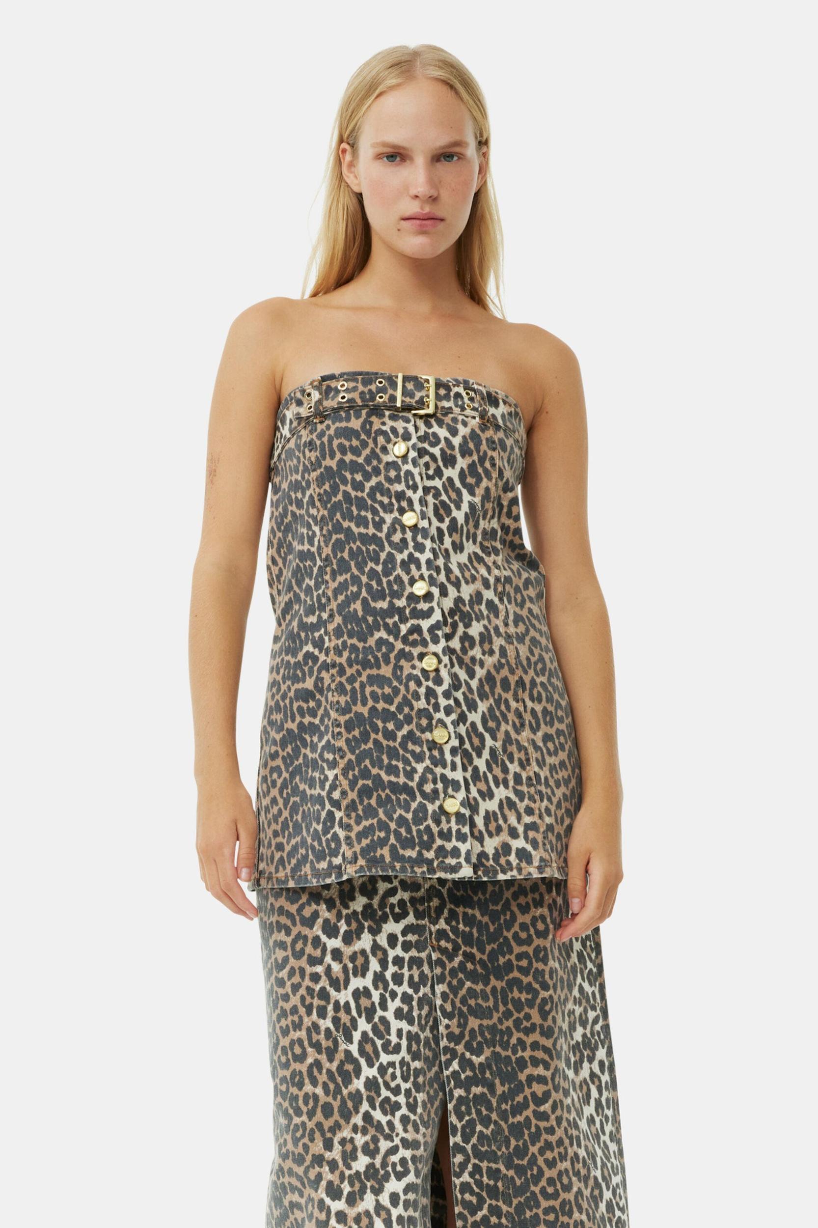 Leopard Denim Top Product Image