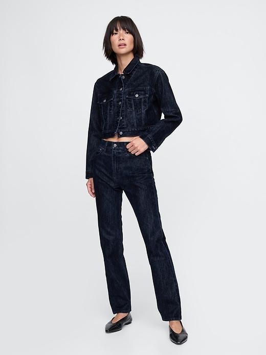 Flocked Cropped Icon Denim Jacket Product Image