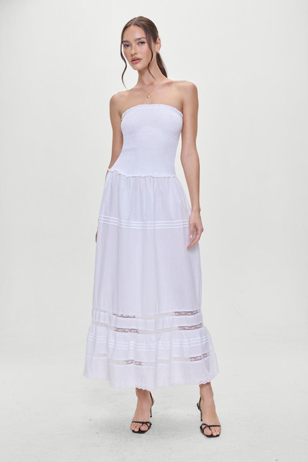 Empress Strapless Smocked Maxi Dress - White Product Image