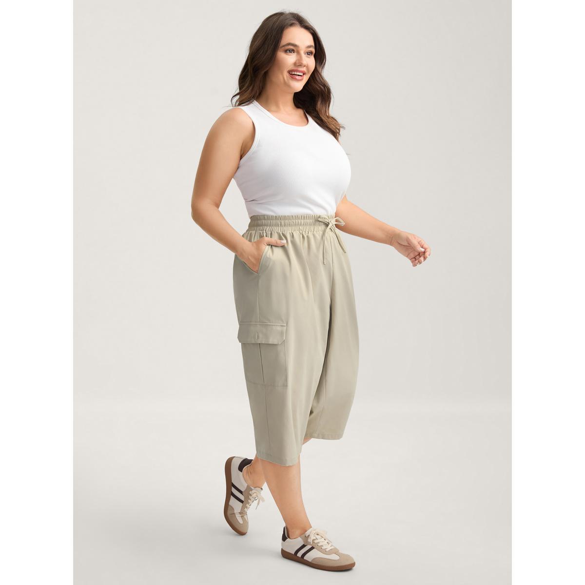 Plus Size Waist Drawstring Pockets Straight-Leg Pants Women Champagne Casual Straight Leg Mid Rise Everyday-Casual Pants BloomChic 26/4X Product Image