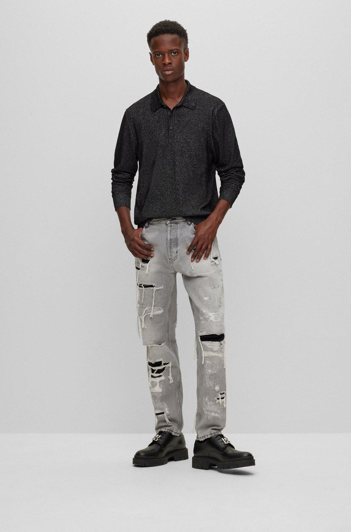 Relaxed-fit sparkle-effect polo sweater Product Image