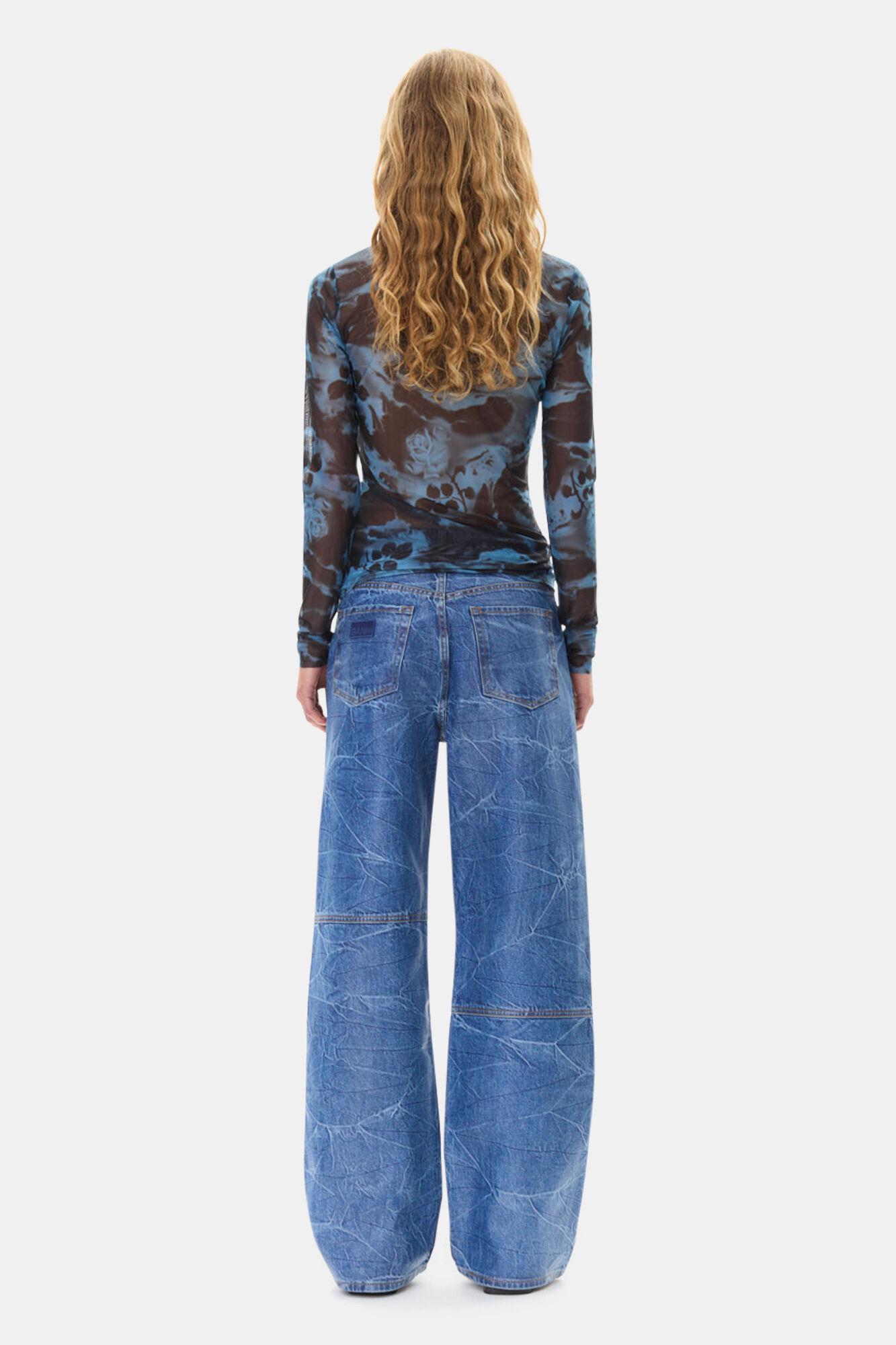 Blue Printed Mesh Long Sleeve Rollneck Product Image