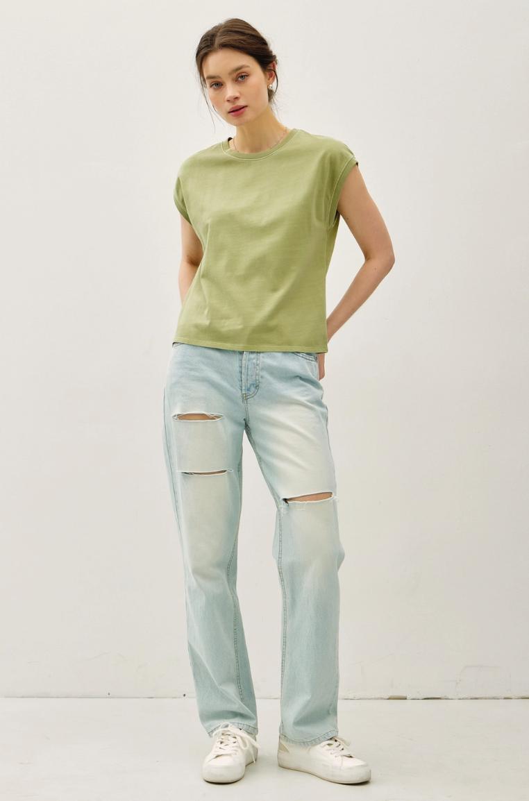 Acid Wash Capped Sleeve Tee Product Image