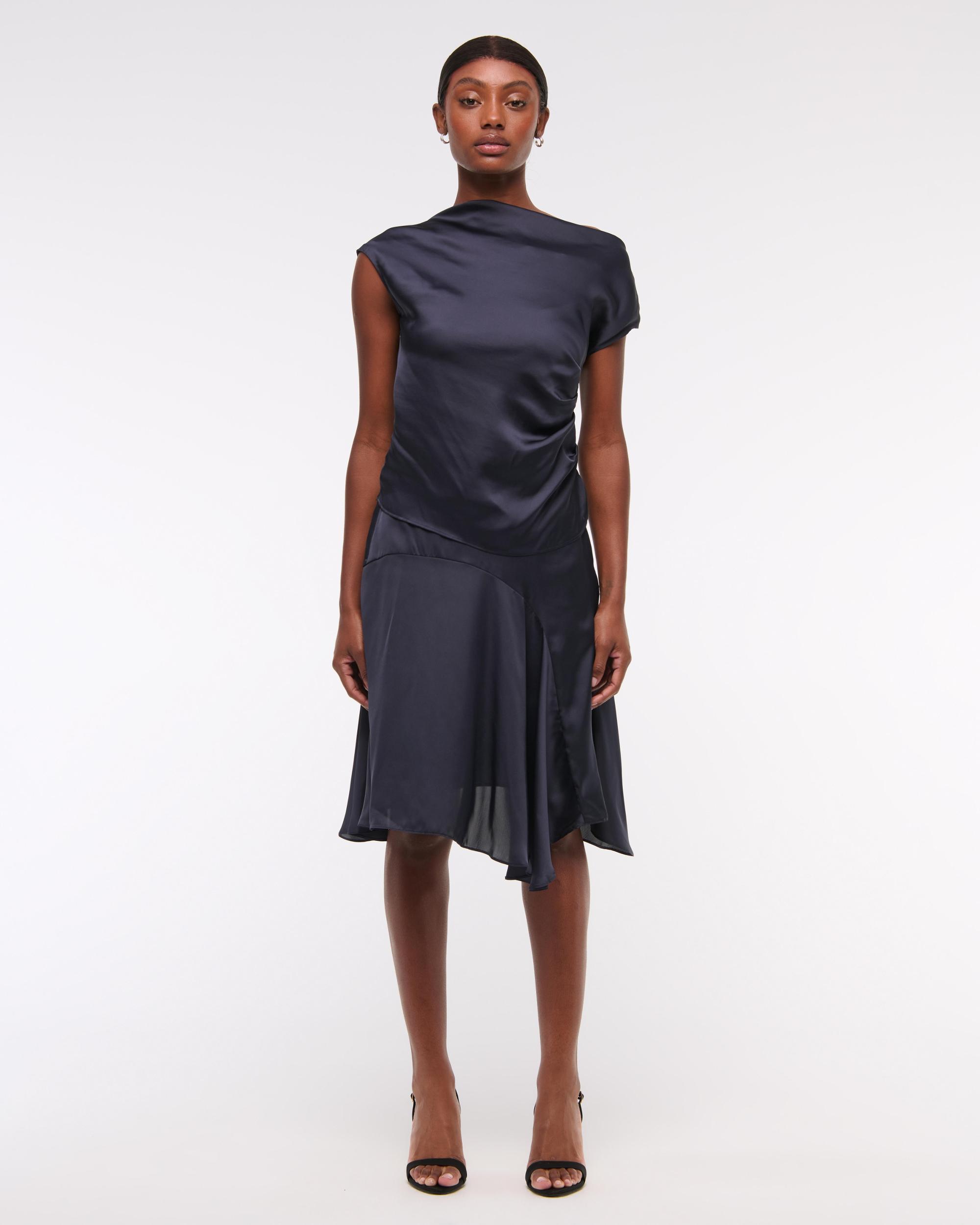 Asymmetrical Draped Satin Top Product Image