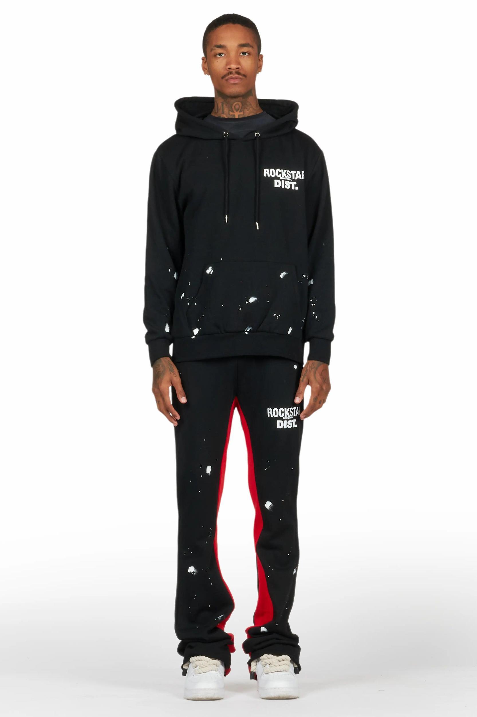 Raffer Black/Red Hoodie Baggy Fit Pant Track Set Male Product Image