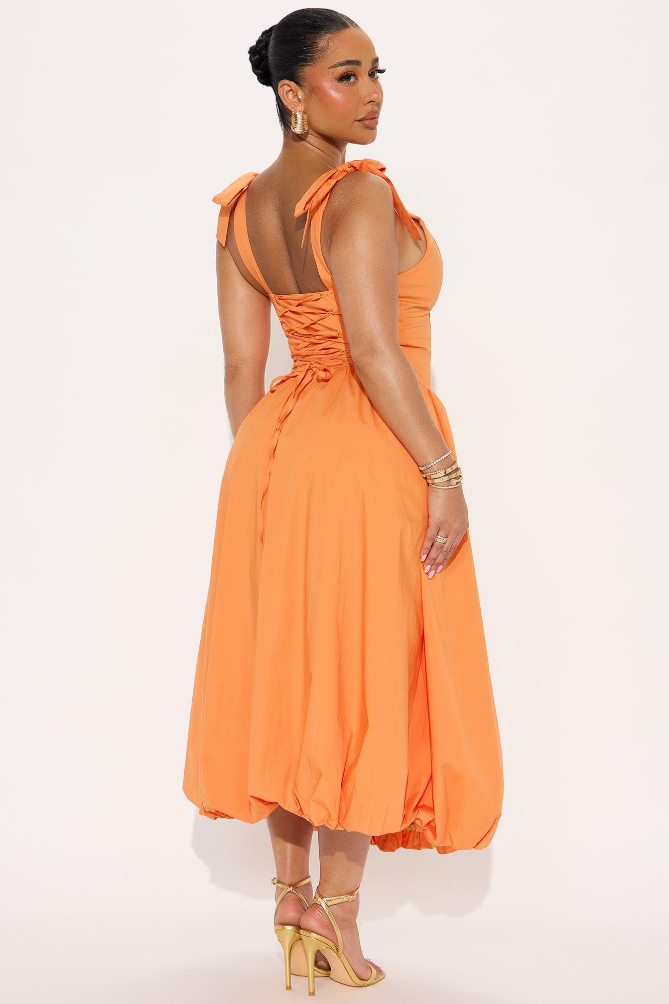 Sarah Poplin Bubble Midi Dress - Orange Product Image