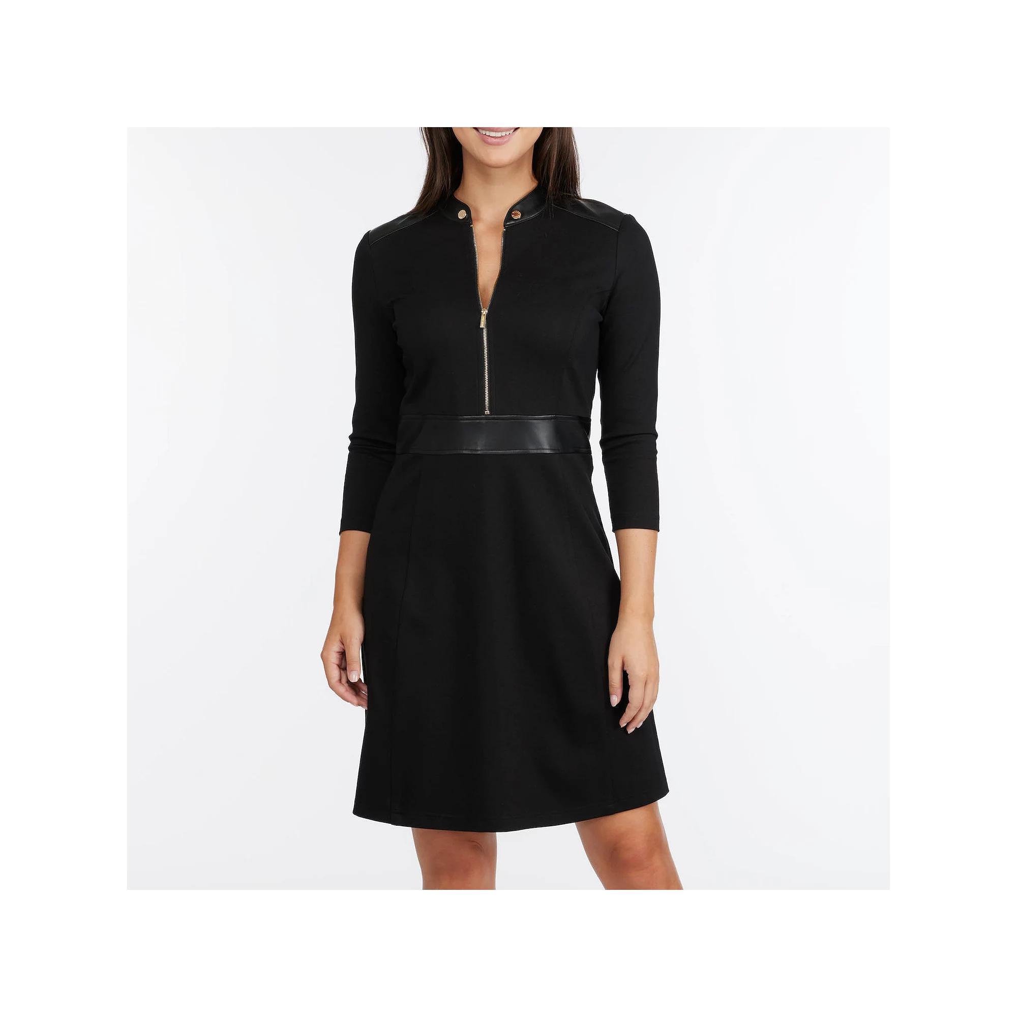 Women's Ellen Tracy Ponte And Faux Leather Mix Media Dress, Size: XS, Black Product Image