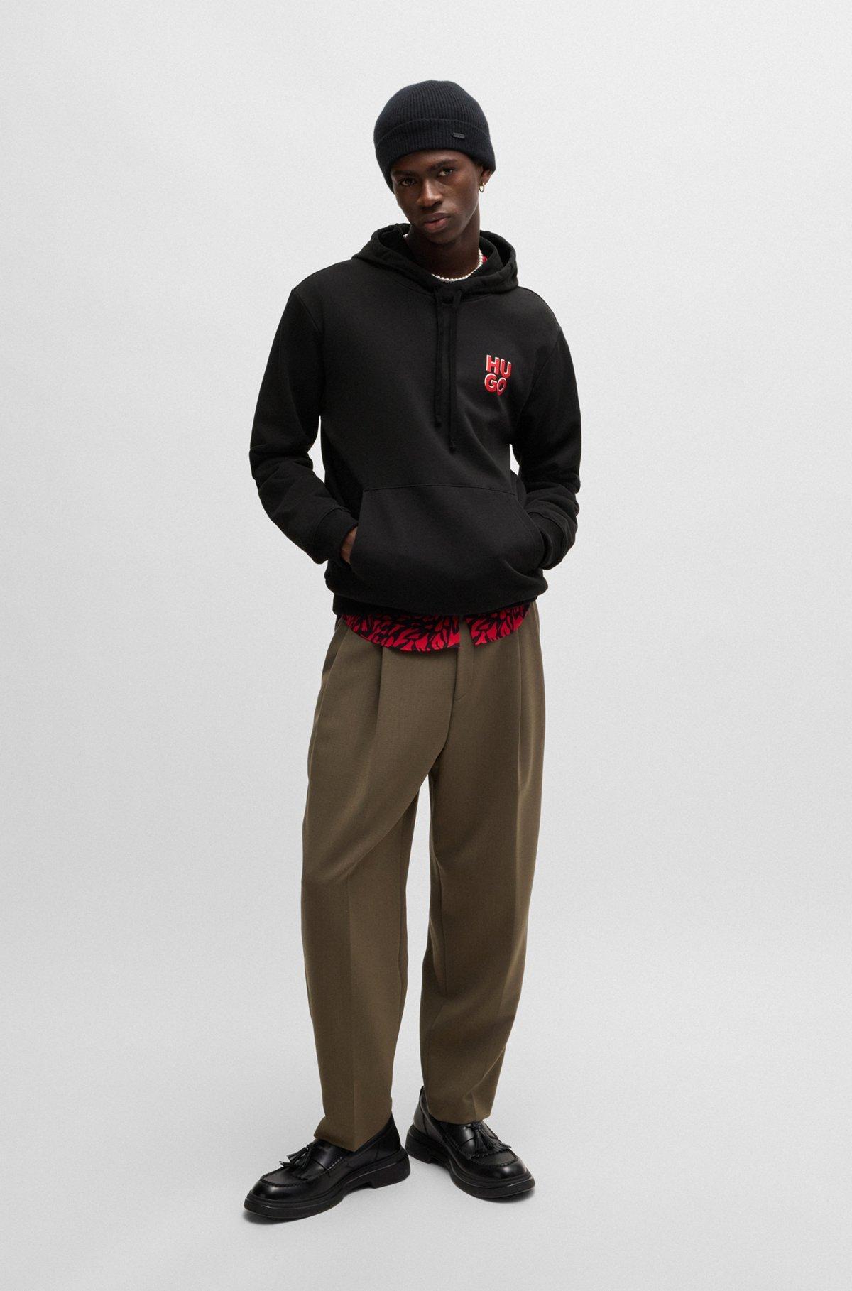 Cotton-terry hoodie with stacked logo print Product Image
