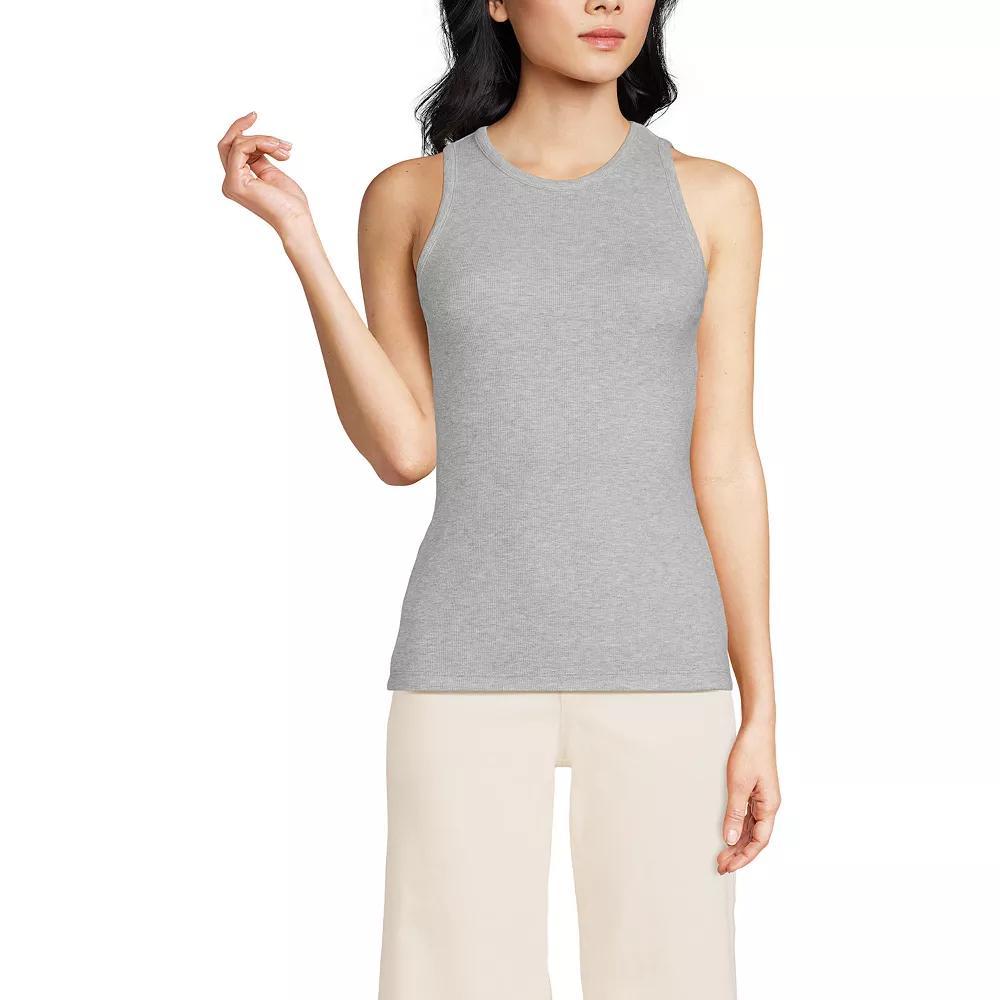 Women's Lands' End Drapey Rib Fitted Tank Top, Size: Medium, Gray Grey Product Image
