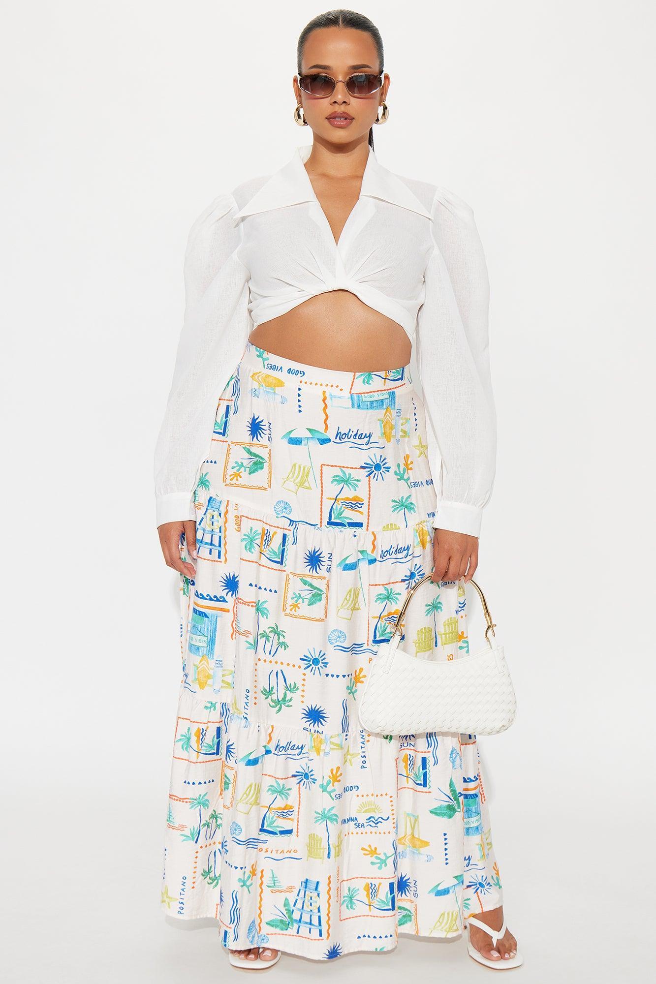 Positano Linen Maxi Skirt - Cream/combo Product Image