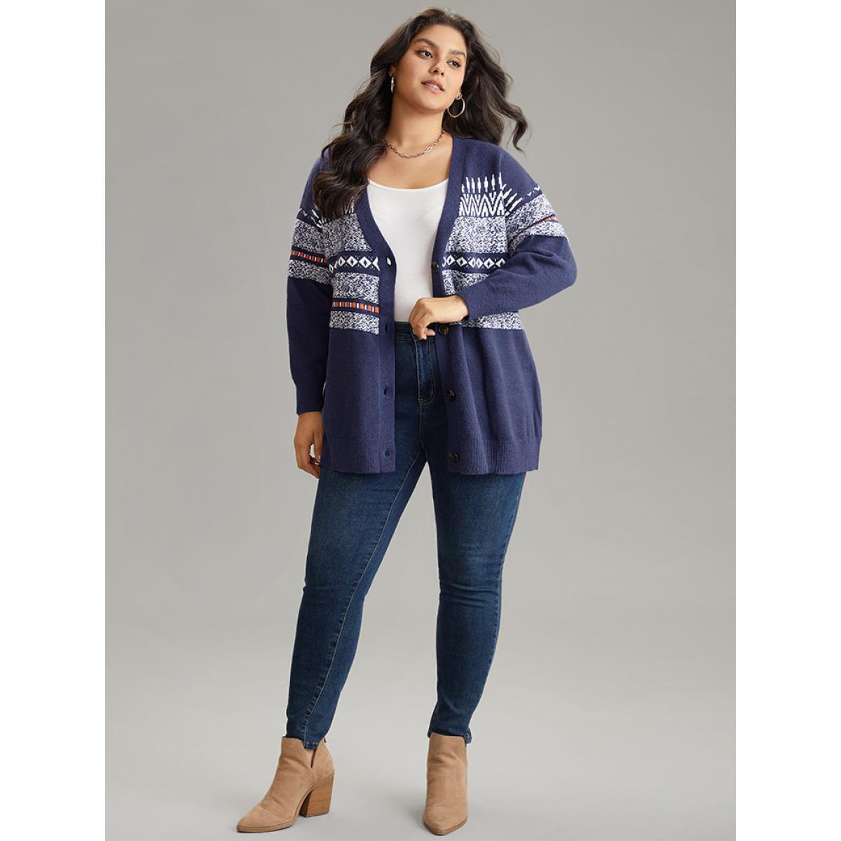 Plus Size Anti-Pilling Bandana Print Open Front Cardigan Midnight Women Casual Loose Long Sleeve Festival-Christmas Cardigans BloomChic 12/L Product Image