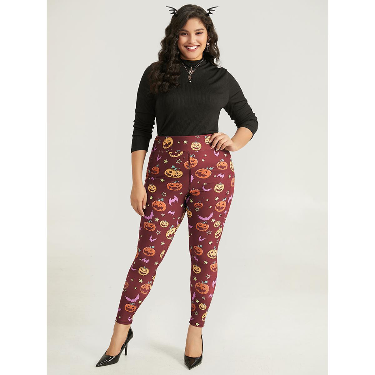 Plus Size Halloween Graphic Wideband Waist Leggings Women Burgundy Elegant High stretch Skinny High Rise Festival-Halloween Leggings BloomChic 18-20/2X Product Image
