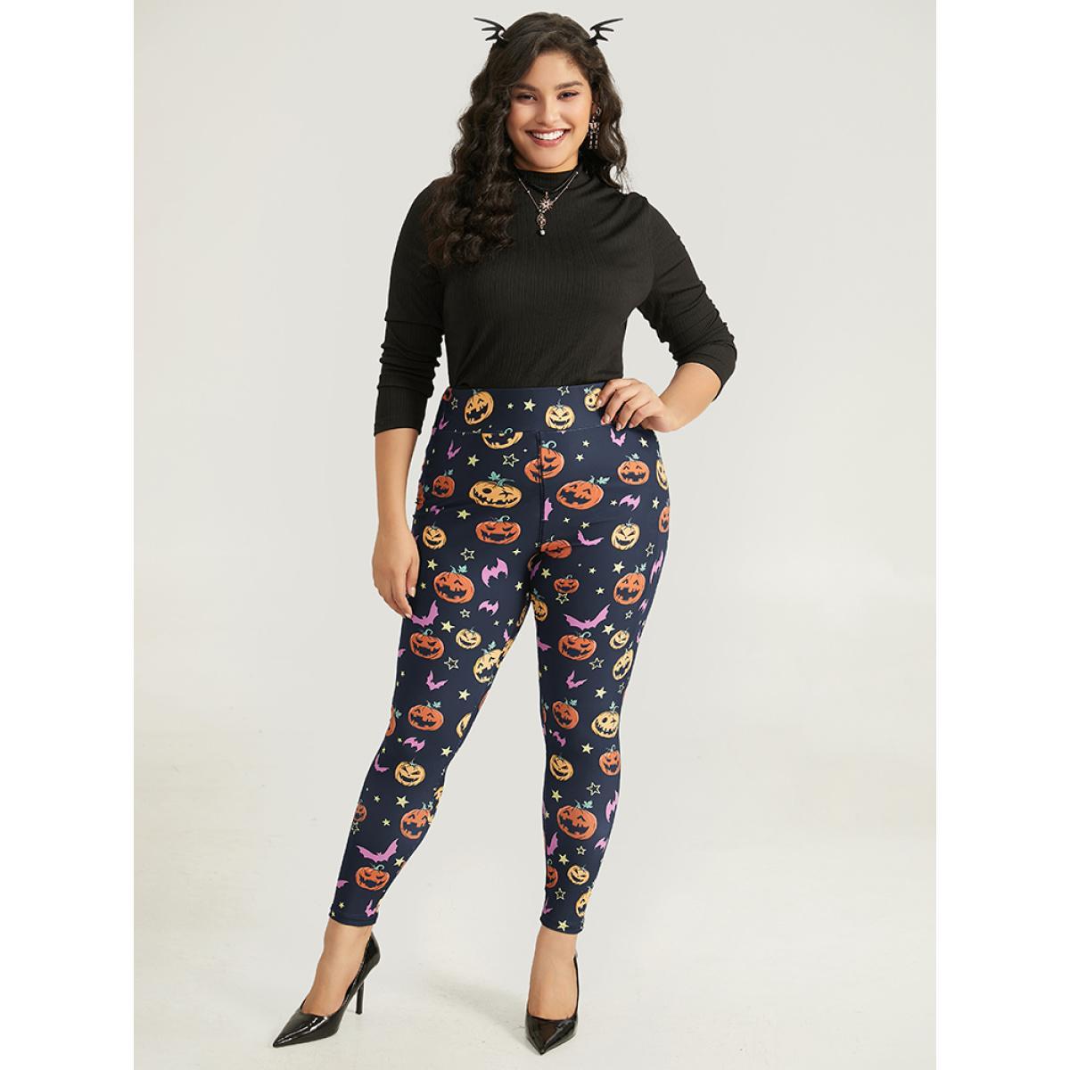 Plus Size Halloween Graphic Wideband Waist Leggings Women Indigo Elegant High stretch Skinny High Rise Festival-Halloween Leggings BloomChic 10/M Product Image