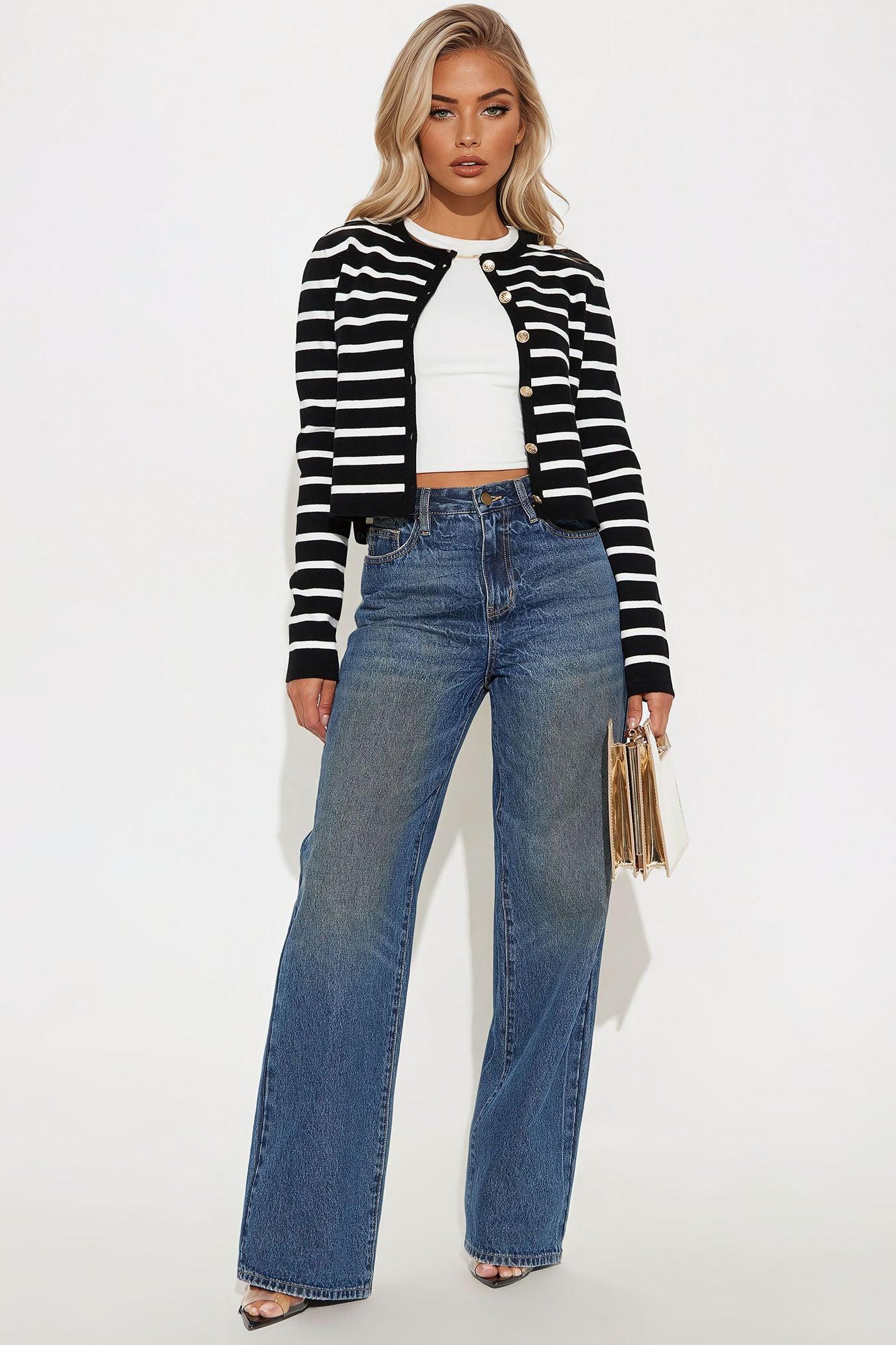 Elevated Chic Striped Cardigan - Black/White Product Image