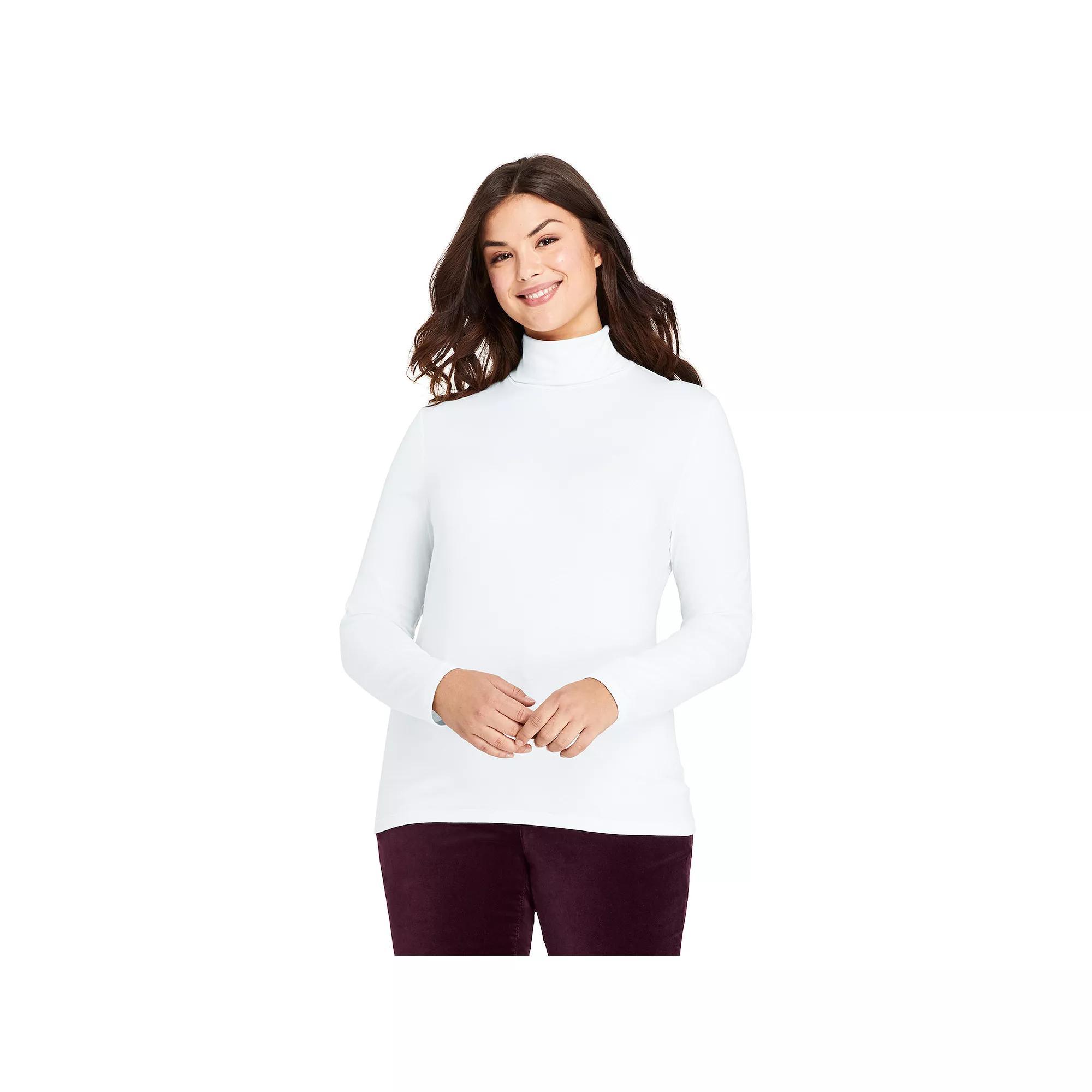 Plus Size Lands' End Lightweight Fitted Long Sleeve Turtleneck, Women's, Size: 1XL, White Product Image