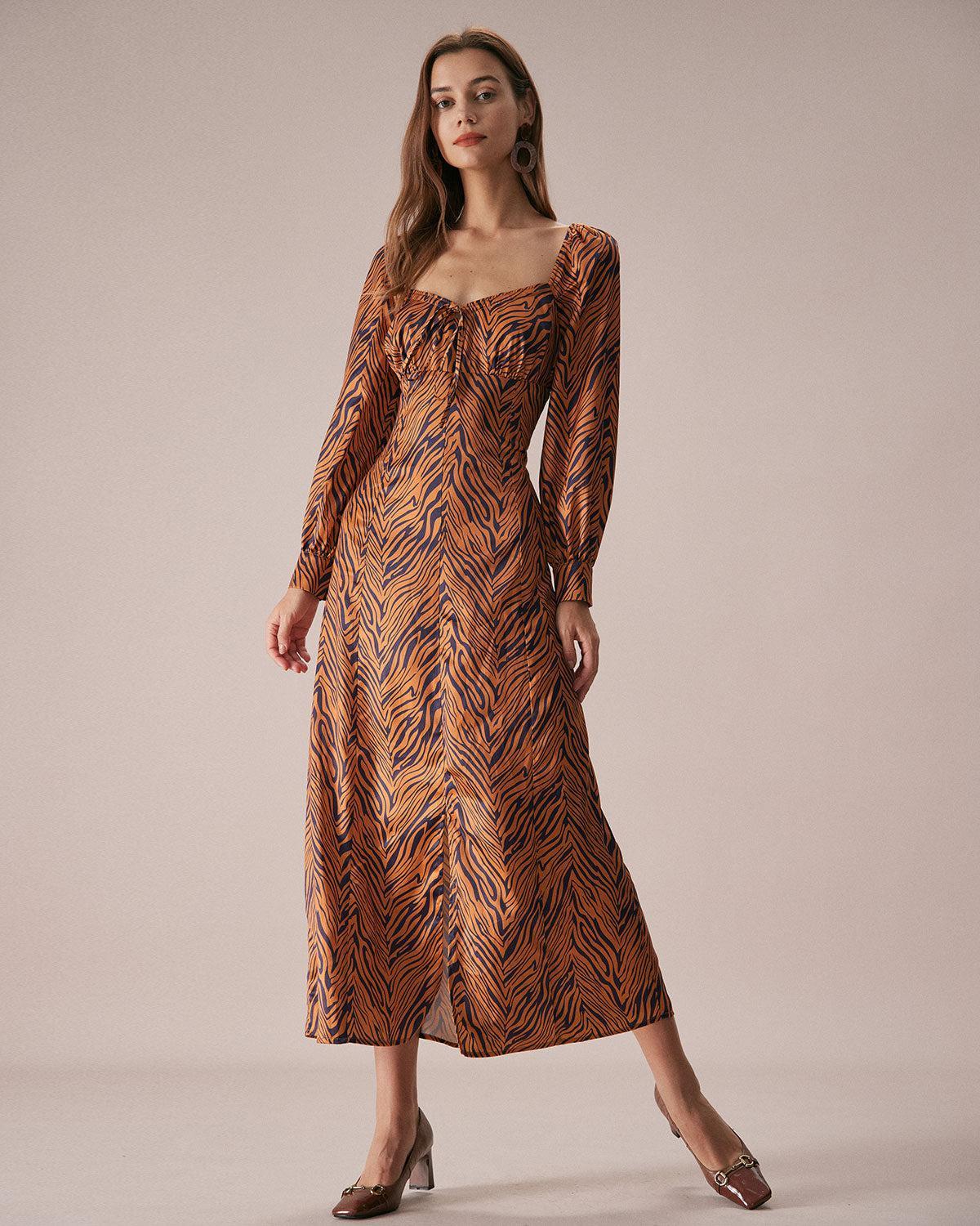 The Brown Sweetheart Neck Zebra Maxi Dress Product Image