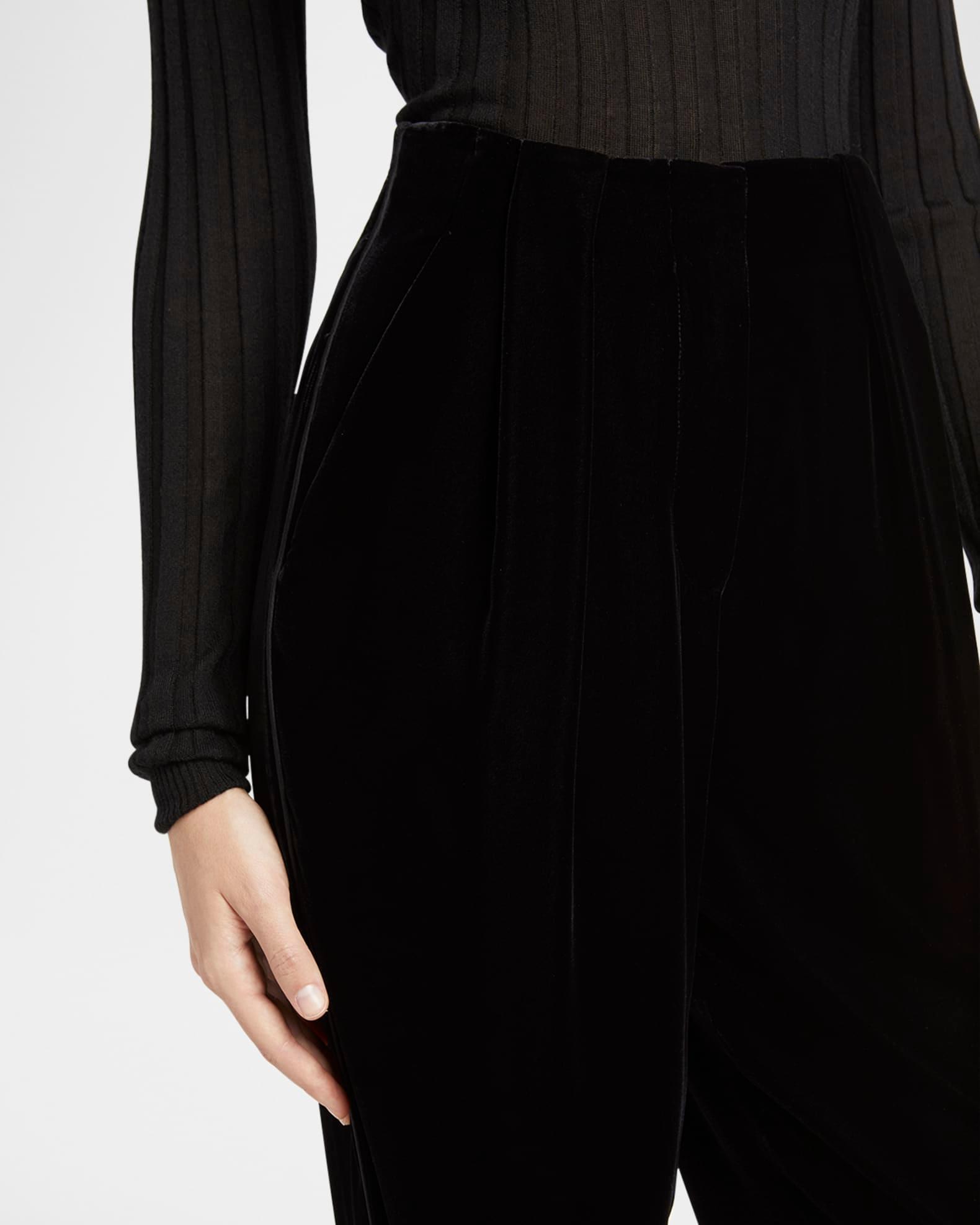 Pleated High-Rise Velvet Trousers Product Image