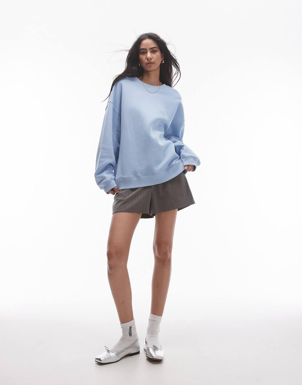 Topshop premium seam detail sweat in soft blue Product Image