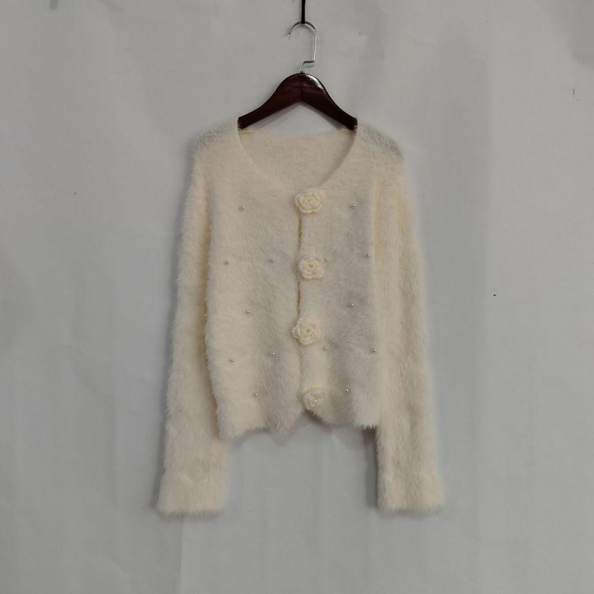 Flower Detail Faux Pearl Cardigan Product Image