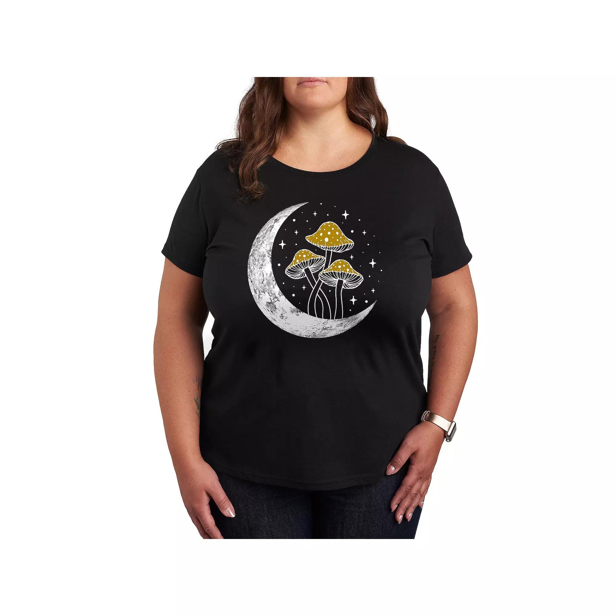 Plus Crescent Moon With Mushrooms Graphic Tee, Womens Heather Grey Product Image