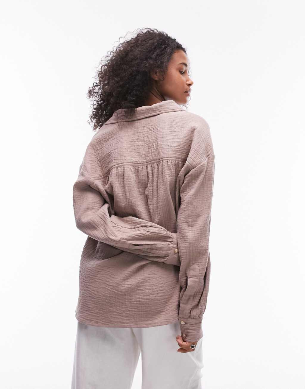 Topshop cotton casual shirt in stone Product Image