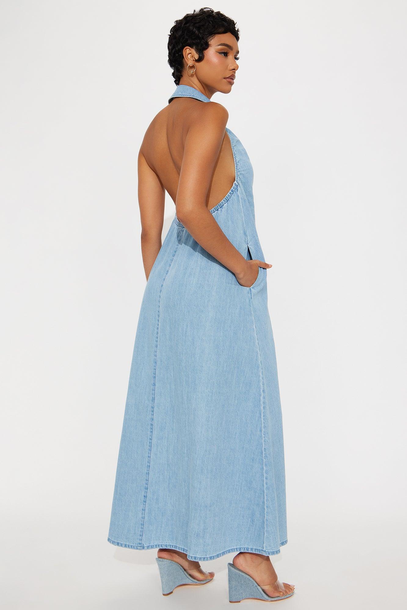 Out And About Denim Maxi Dress - Light Wash Product Image