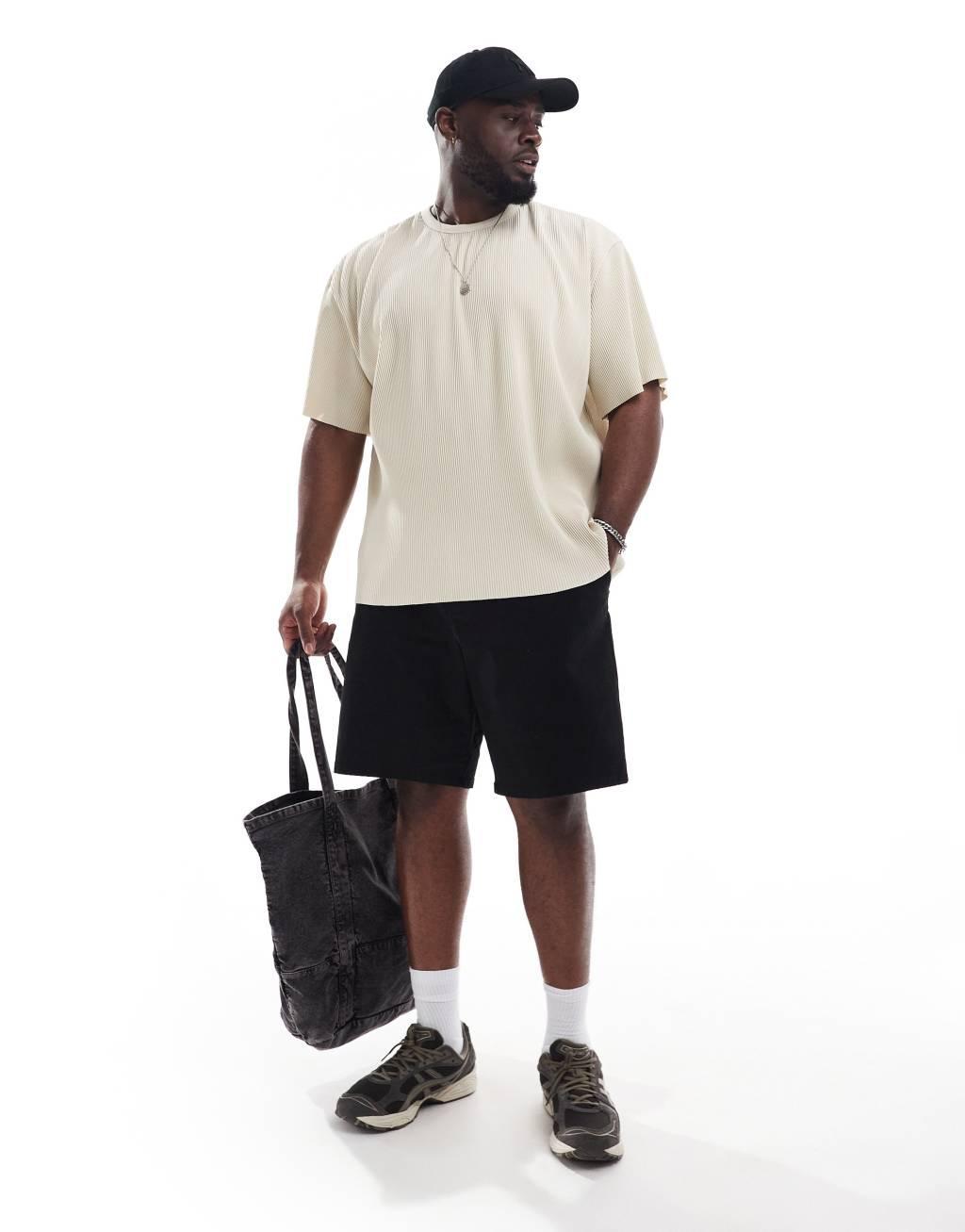 ASOS DESIGN relaxed t-shirt in beige plisse Product Image