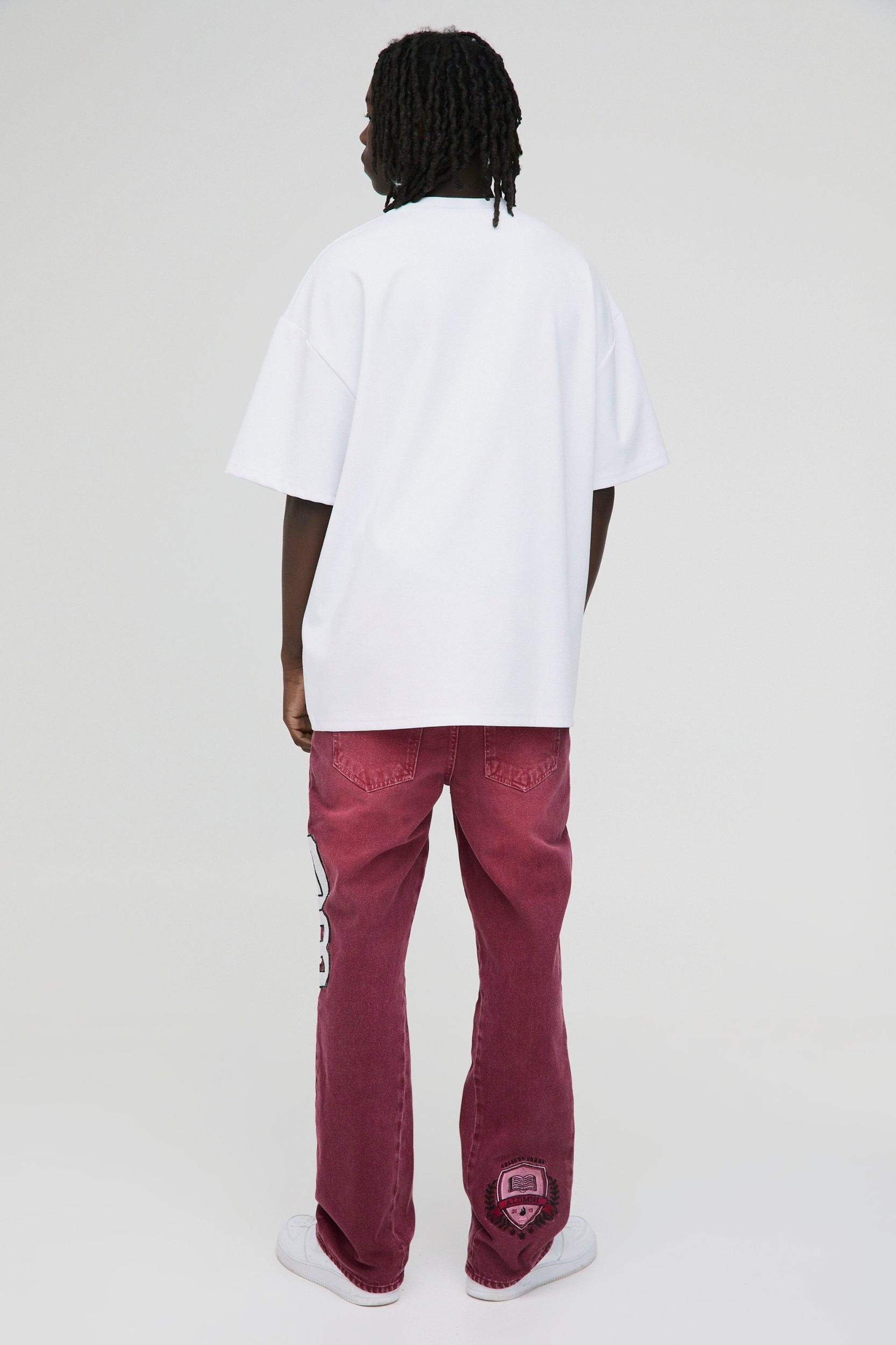 Slim Flared Applique Badge Washed Gusset Jeans | boohooMAN USA Product Image