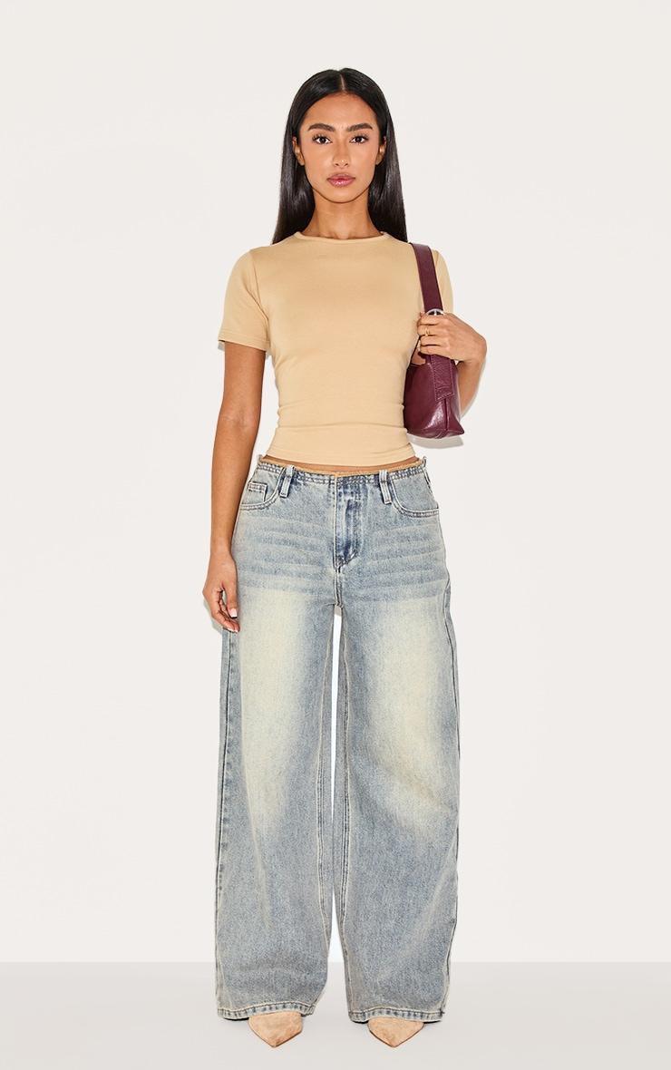 Petite Vintage Raw Waist Mid Rise Wide Leg Jeans Product Image
