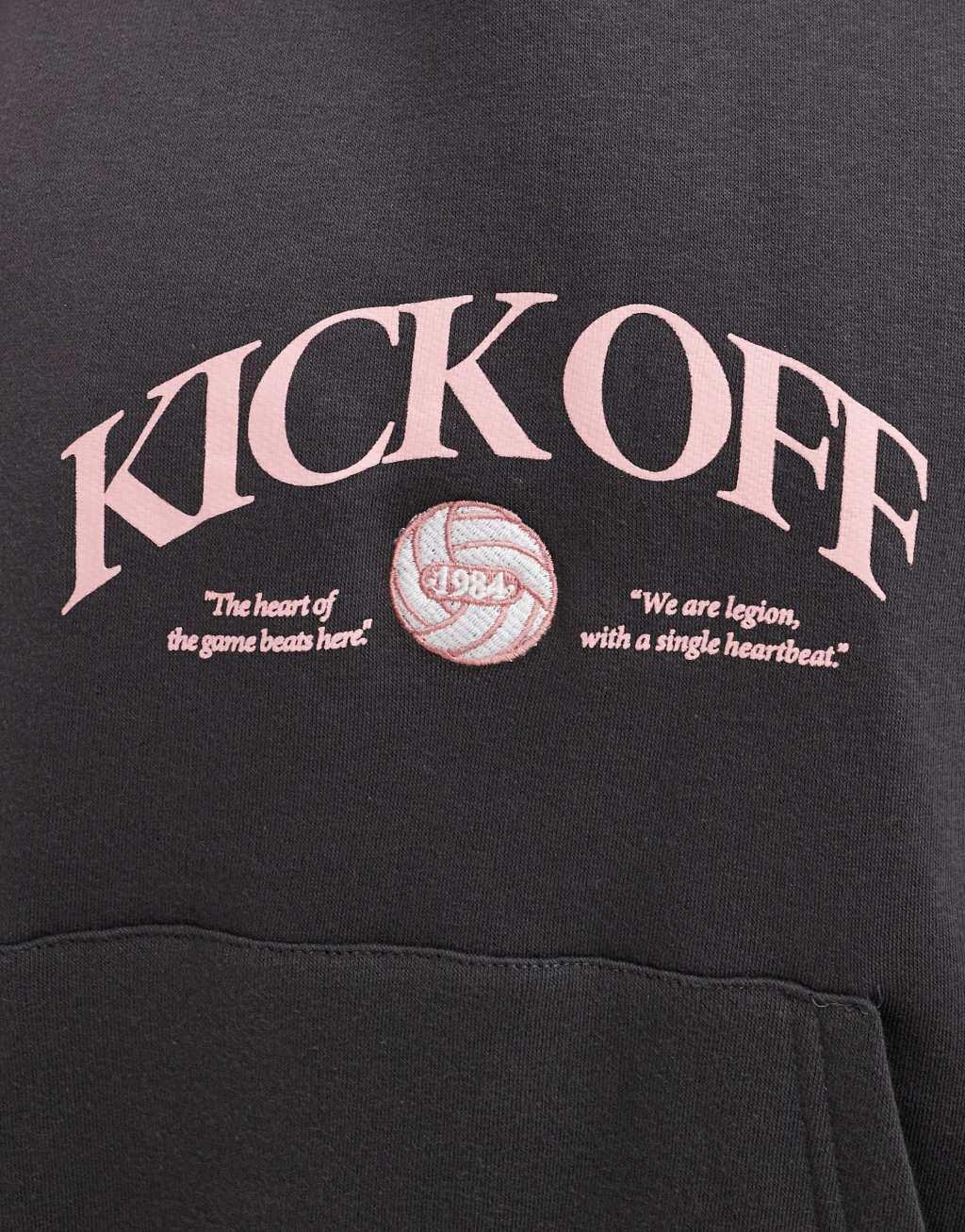 Bershka kick off back printed hoodie in charcoal  Product Image
