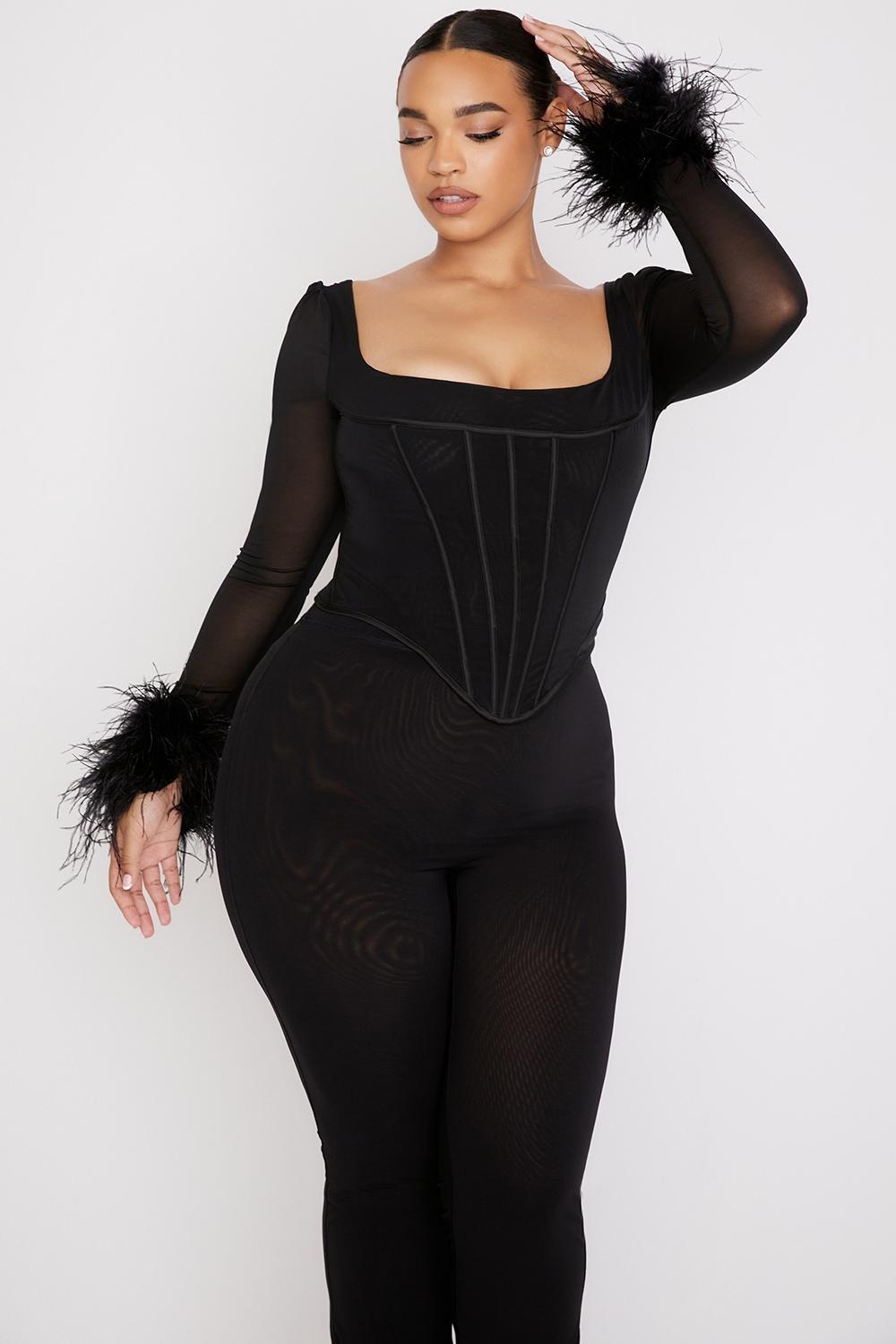 Stella  black mesh trimmed corset - sale Product Image
