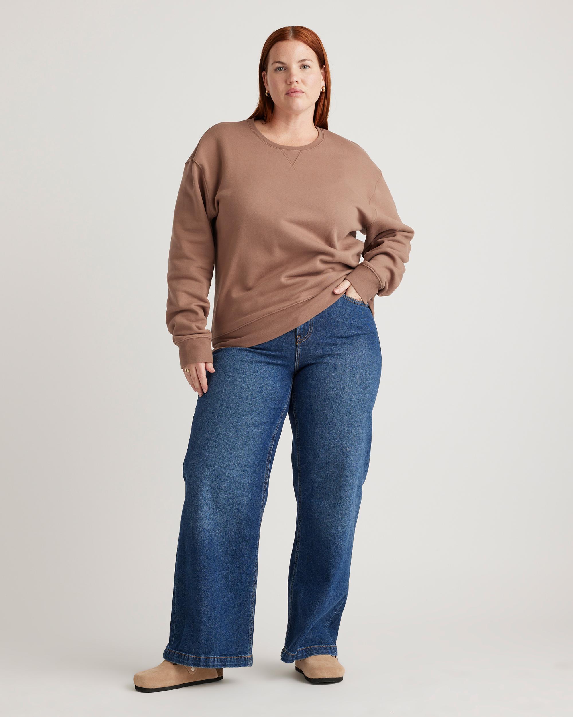 Quince | Women's Organic Heavyweight Fleece Boyfriend Crew Neck Alpaca Sweater Organic Cotton Product Image