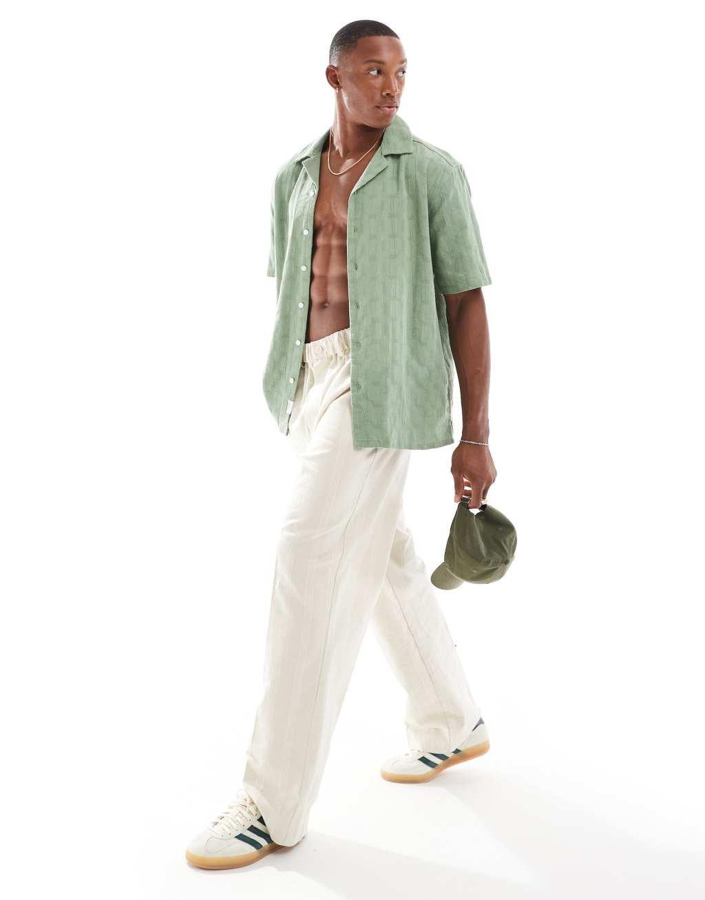 ONLY & SONS camp collar shirt with texture detail in teal Product Image