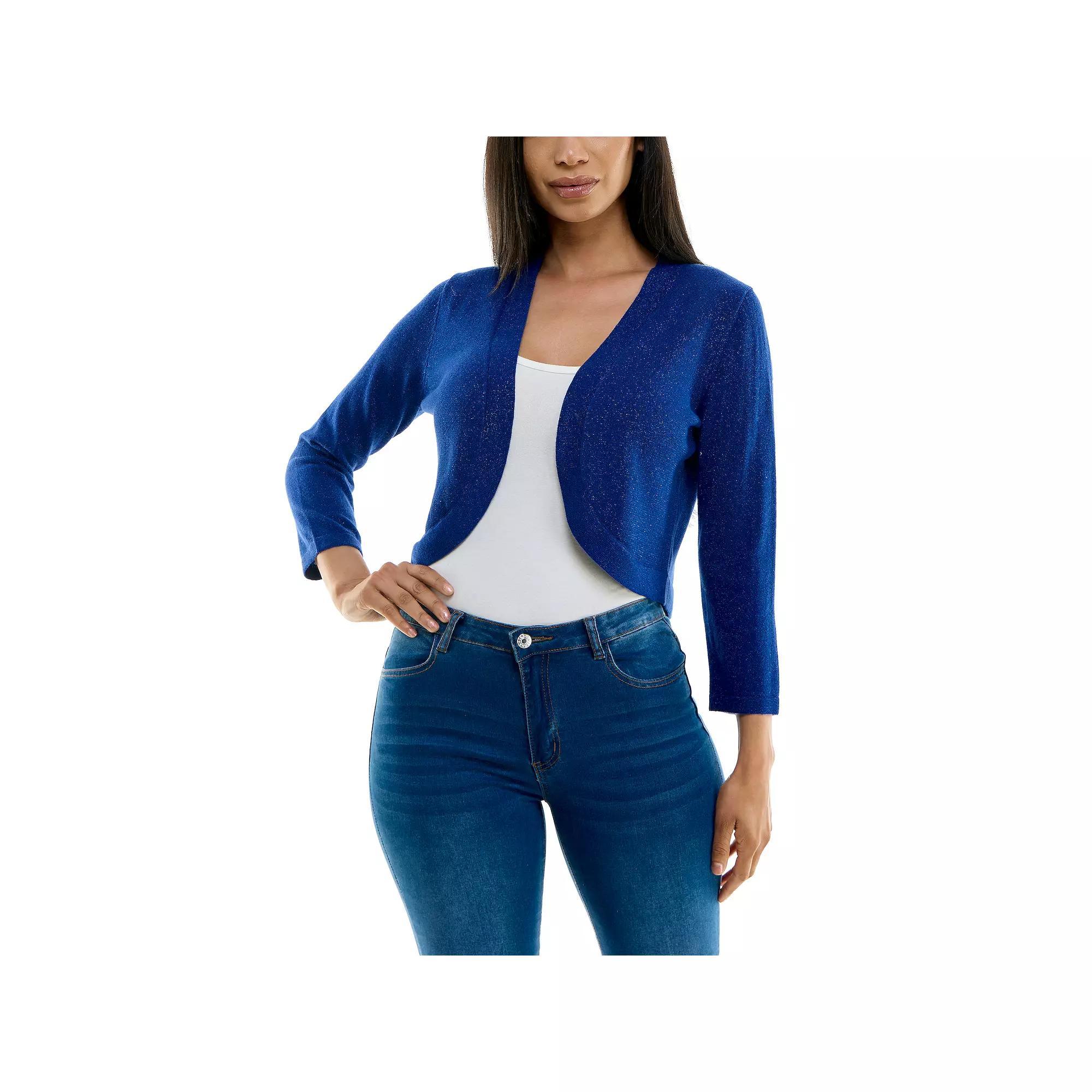 Womens Nina Leonard Shiny Metallic Bolero Blue Product Image
