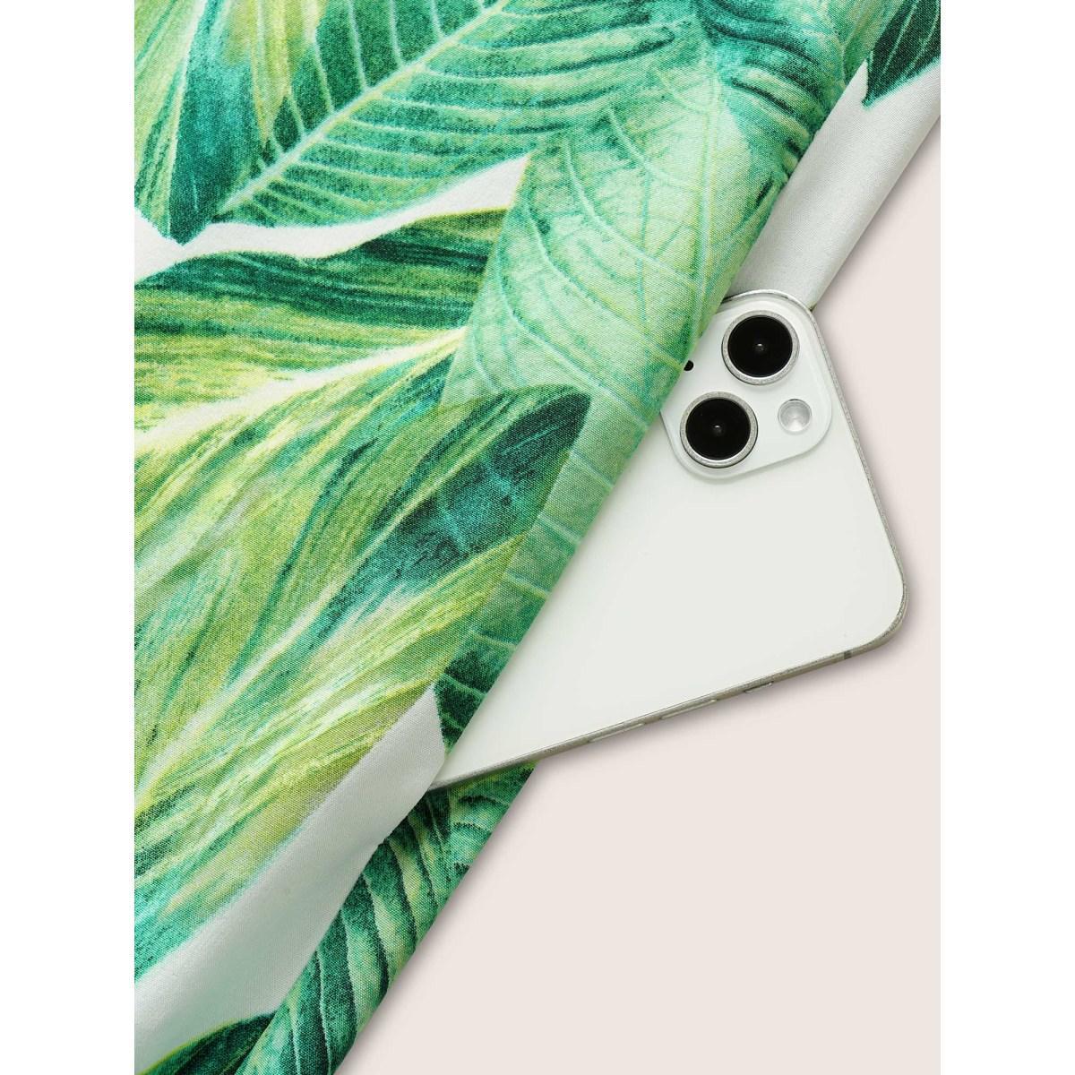 Plus Size Green Tropical Print Shirred Side Seam Pocket Jumpsuit Women Resort Sleeveless Non Vacation Loose Jumpsuits BloomChic 12/L Product Image