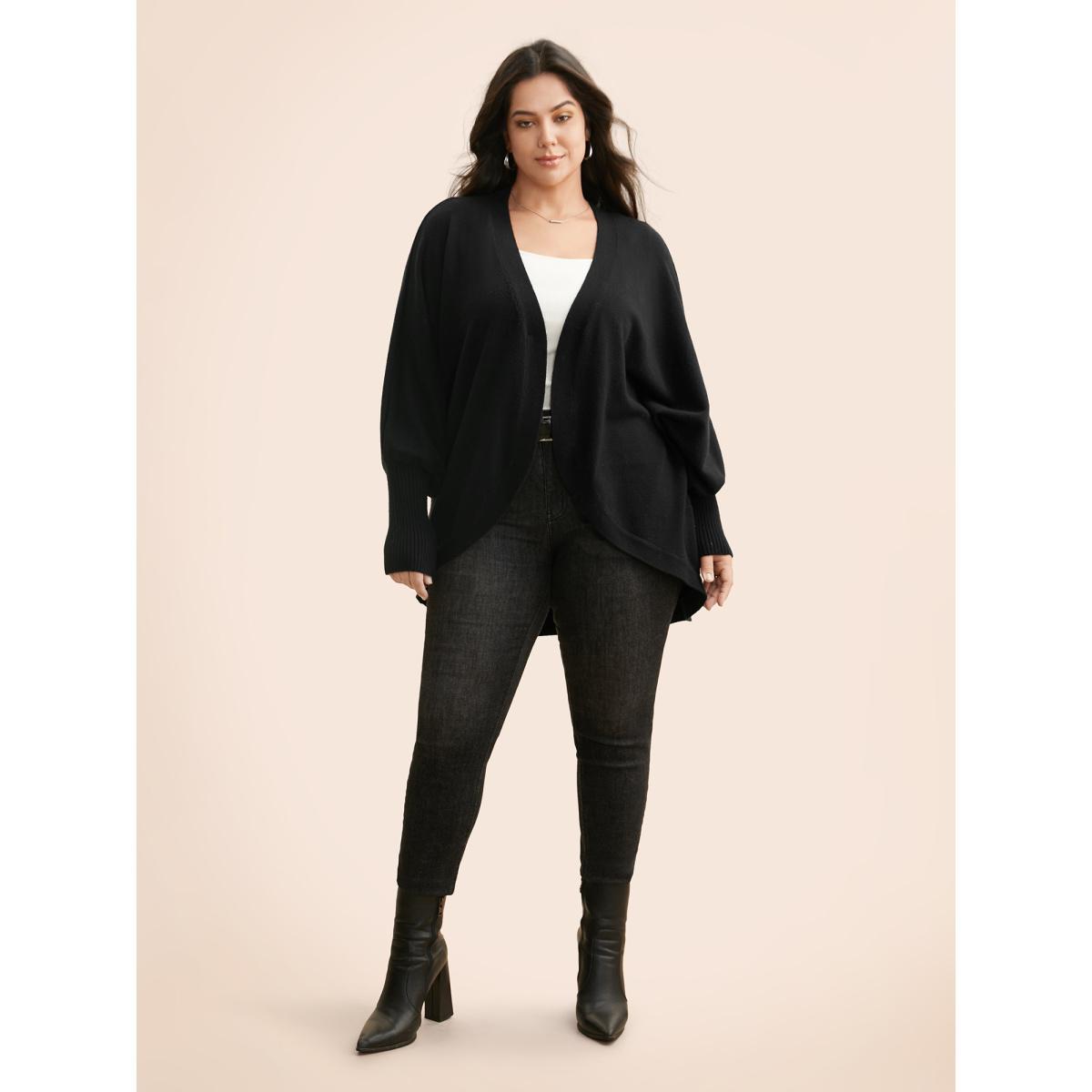 Plus Size Supersoft Curved Hem Open Cardigan Black Women Casual Loose Long Sleeve Everyday Cardigans BloomChic 26/4X Product Image